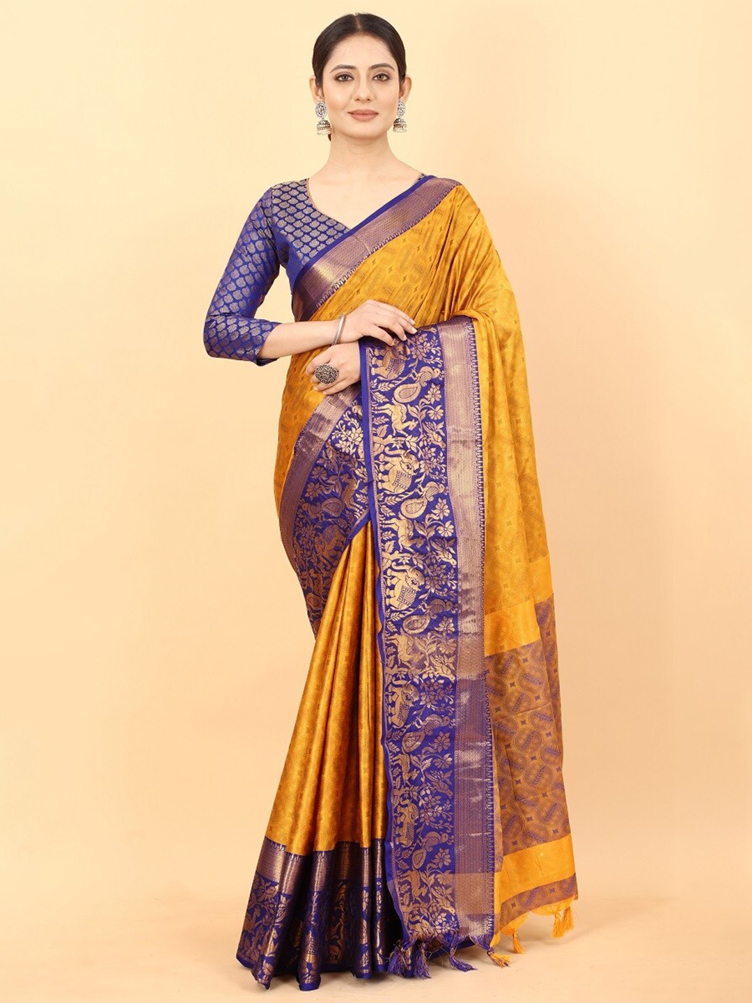 

Lyunica Ethnic Woven Design Zari Silk Blend Uppada Saree, Yellow