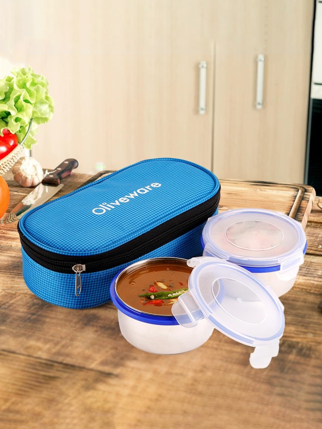 

SOPL-OLIVEWARE Blue Stainless Steel Microwave Safe Lunch Box 300 ml
