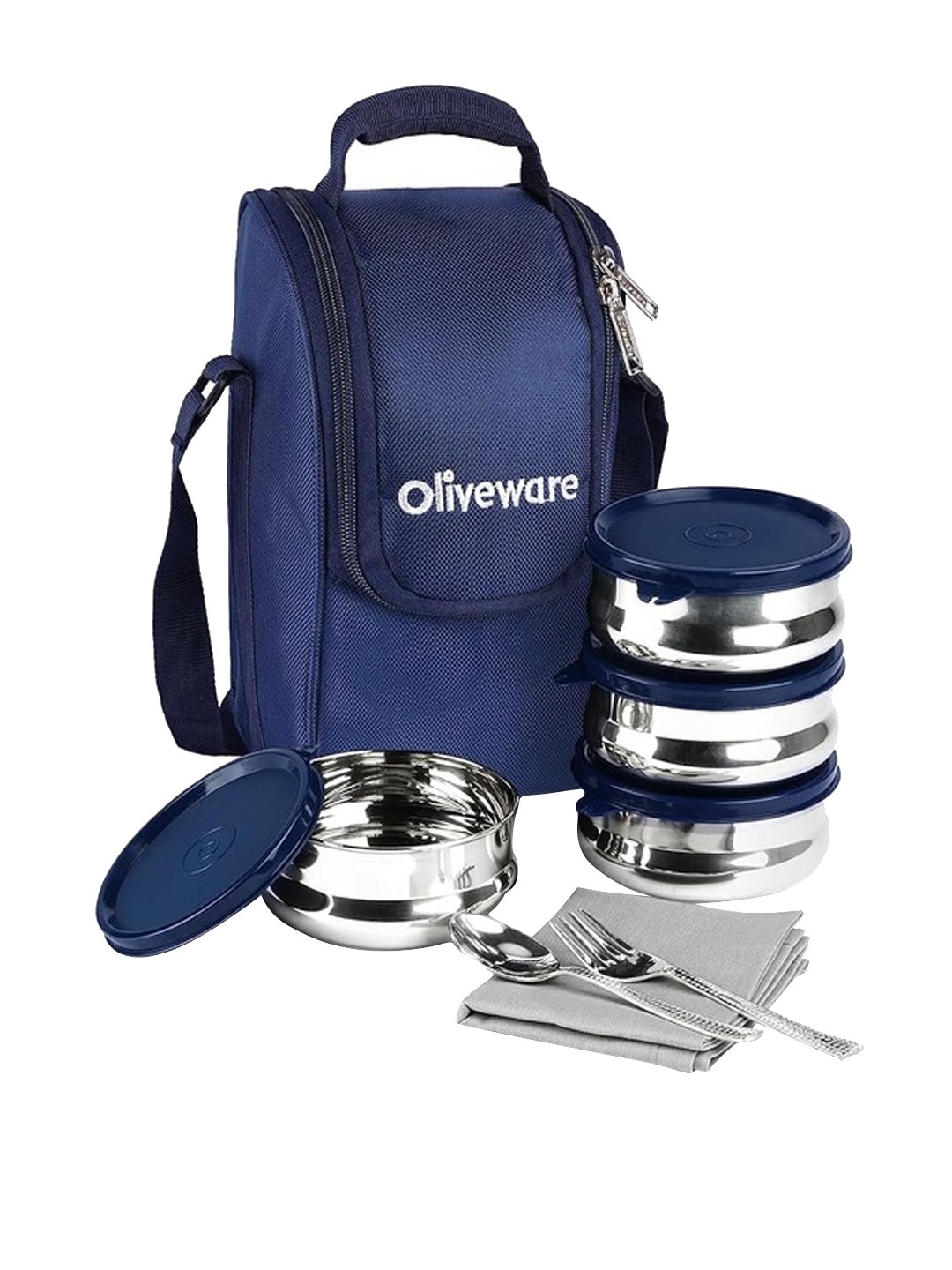 

SOPL-OLIVEWARE Blue 4 Pieces Stainless Steel Lunch Box With Kitchen Storage