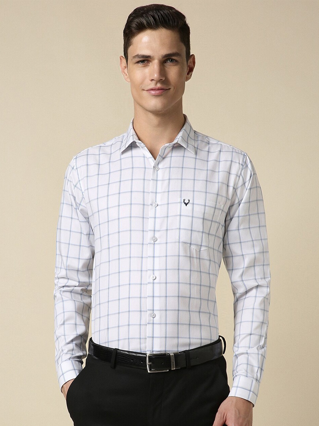 

Allen Solly Slim Fit Windowpane Checked Pure Cotton Formal Shirt, White