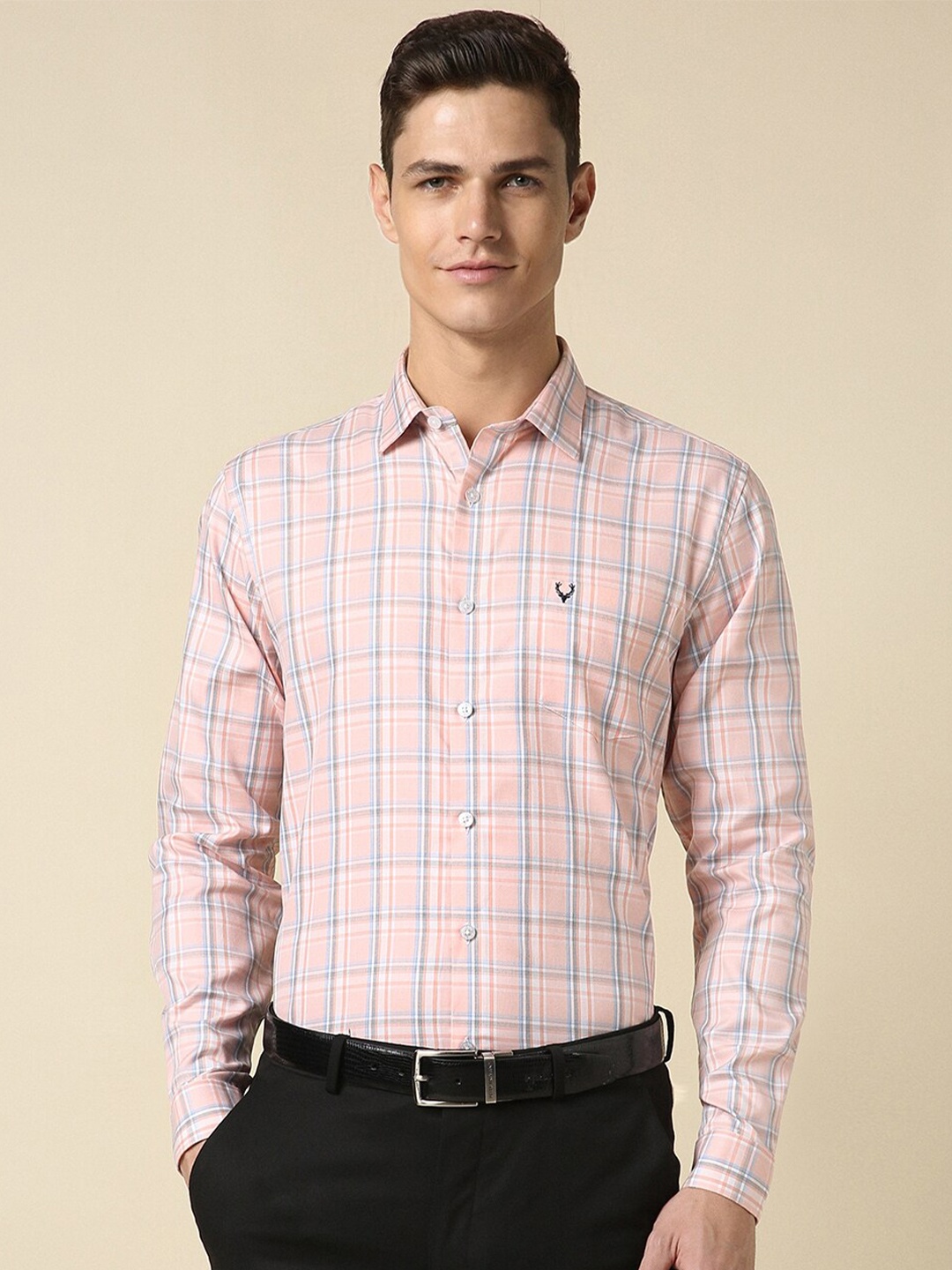 

Allen Solly Slim Fit Checked Pure Cotton Formal Shirt, Pink