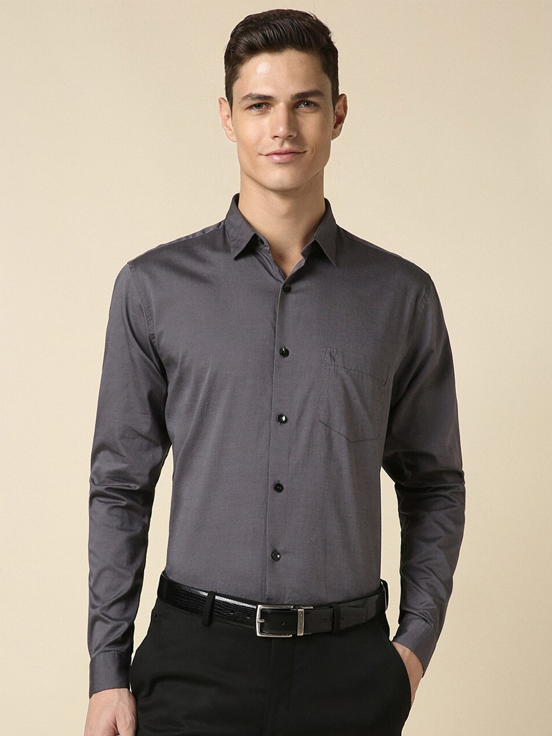 

Allen Solly Slim Fit Textured Pure Cotton Formal Shirt, Grey