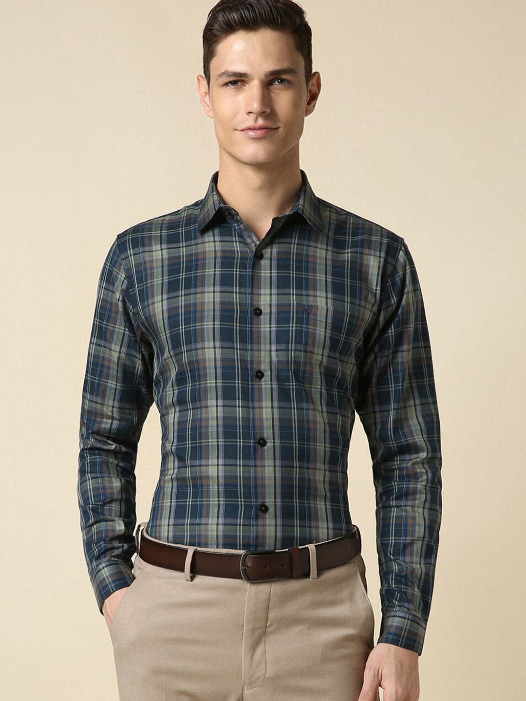 

Allen Solly Slim Fit Tartan Checked Pure Cotton Formal Shirt, Green
