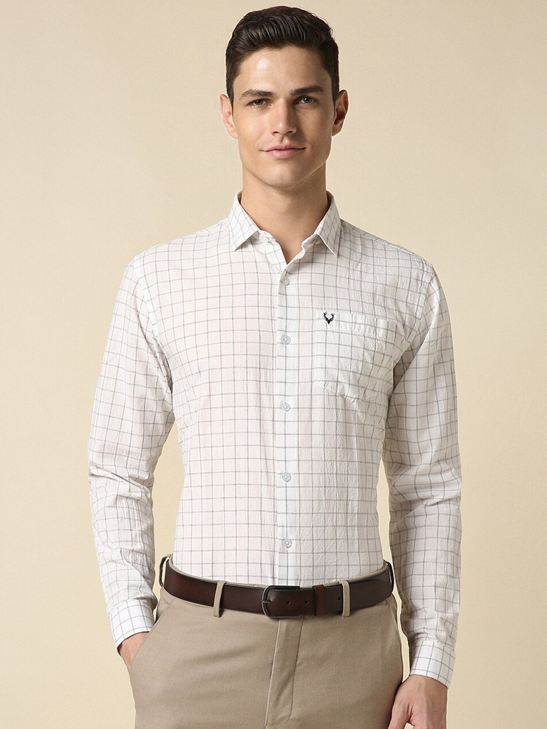 

Allen Solly Slim Fit Grid Tattersall Checked Pure Cotton Formal Shirt, White
