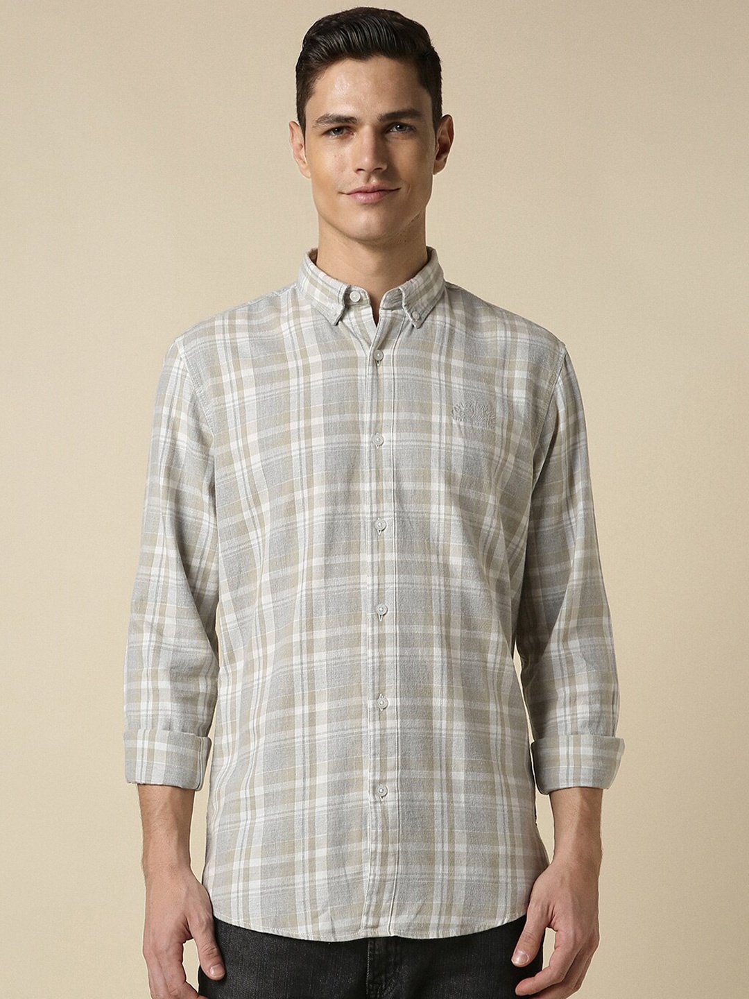 

Allen Solly Custom Fit Tartan Checked Casual Cotton Linen Shirt, Grey