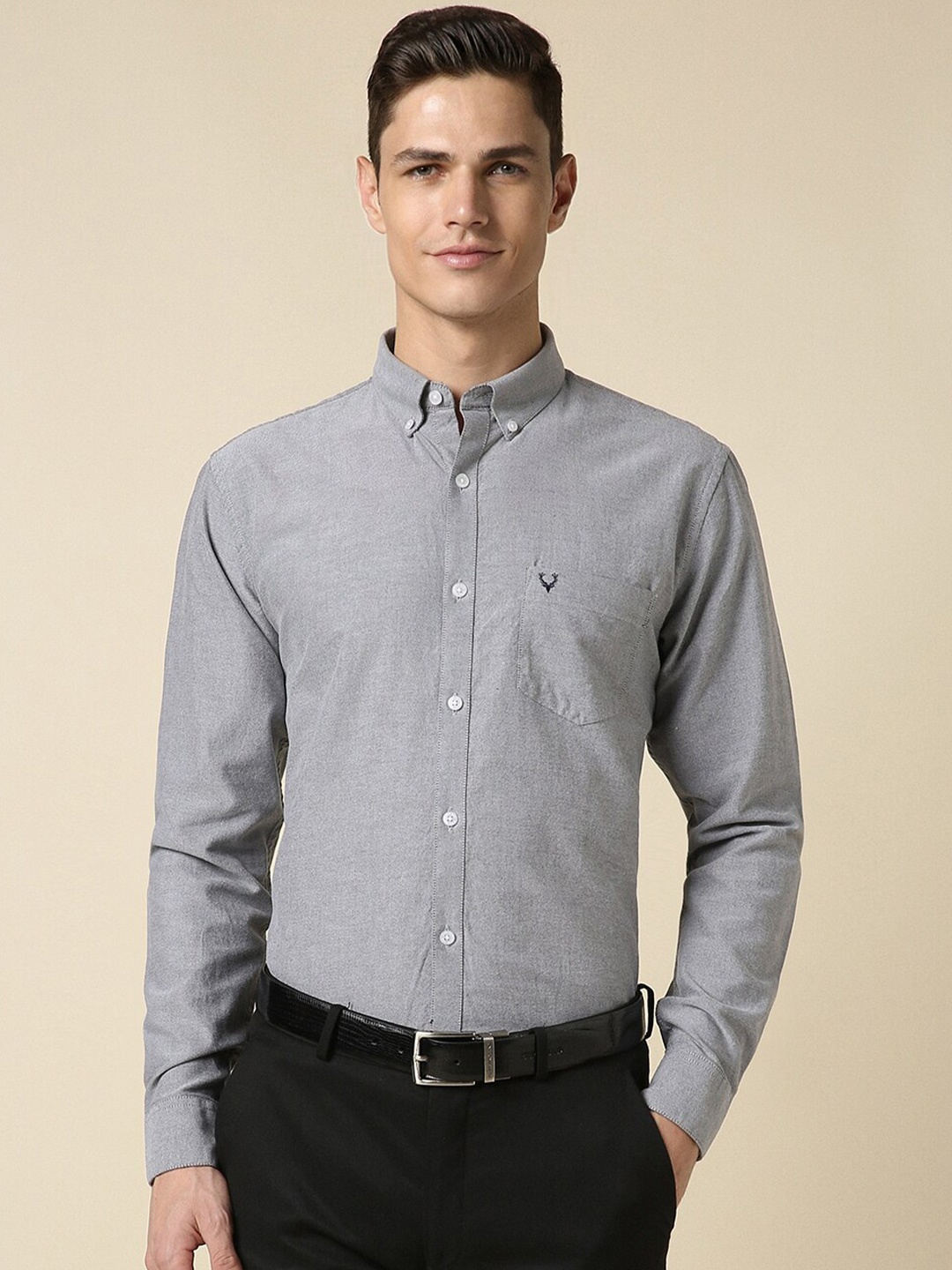 

Allen Solly Slim Fit Textured Pure Cotton Formal Shirt, Grey