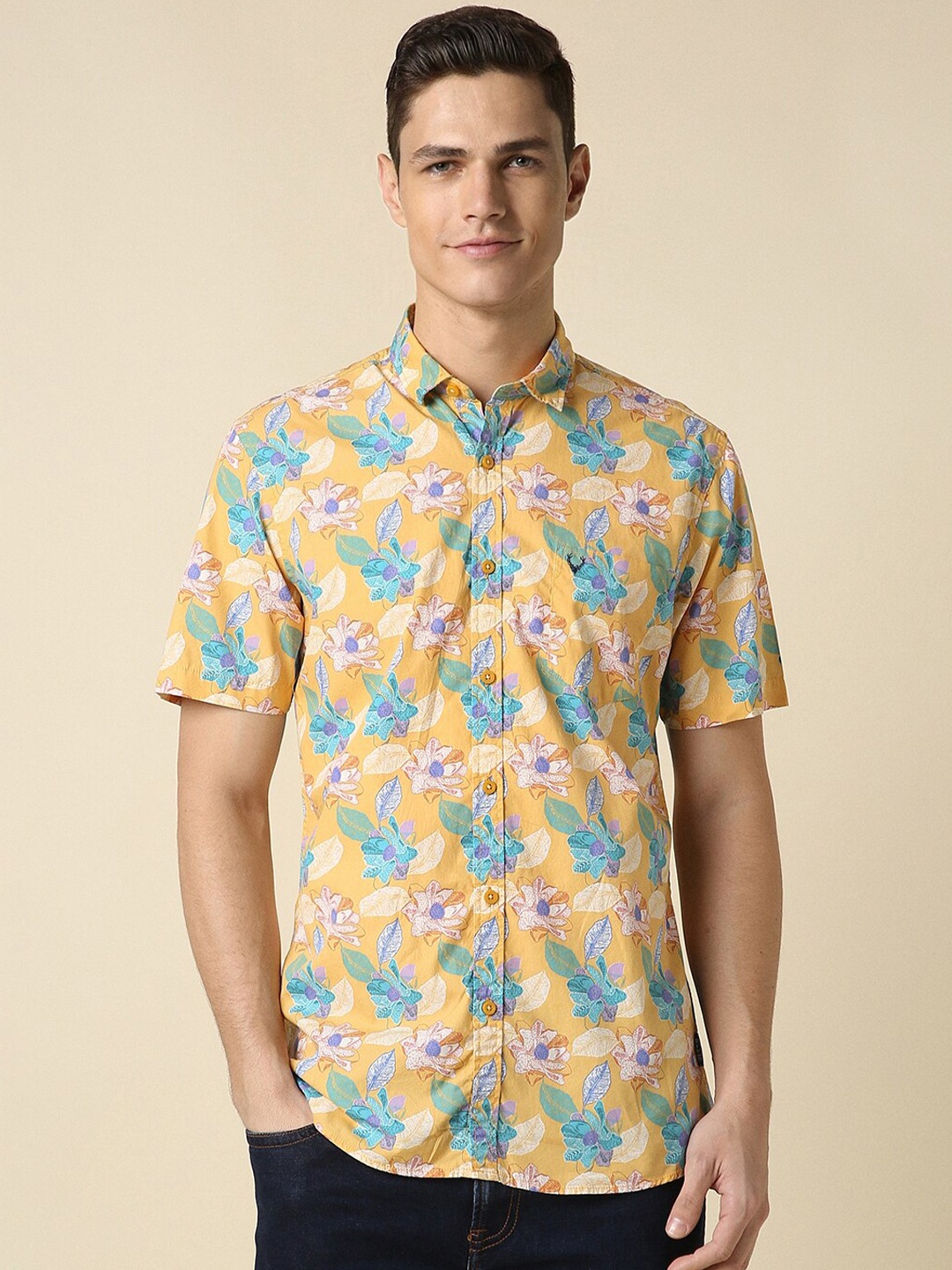 

Allen Solly Custom Fit Floral Printed Pure Cotton Casual Shirt, Yellow