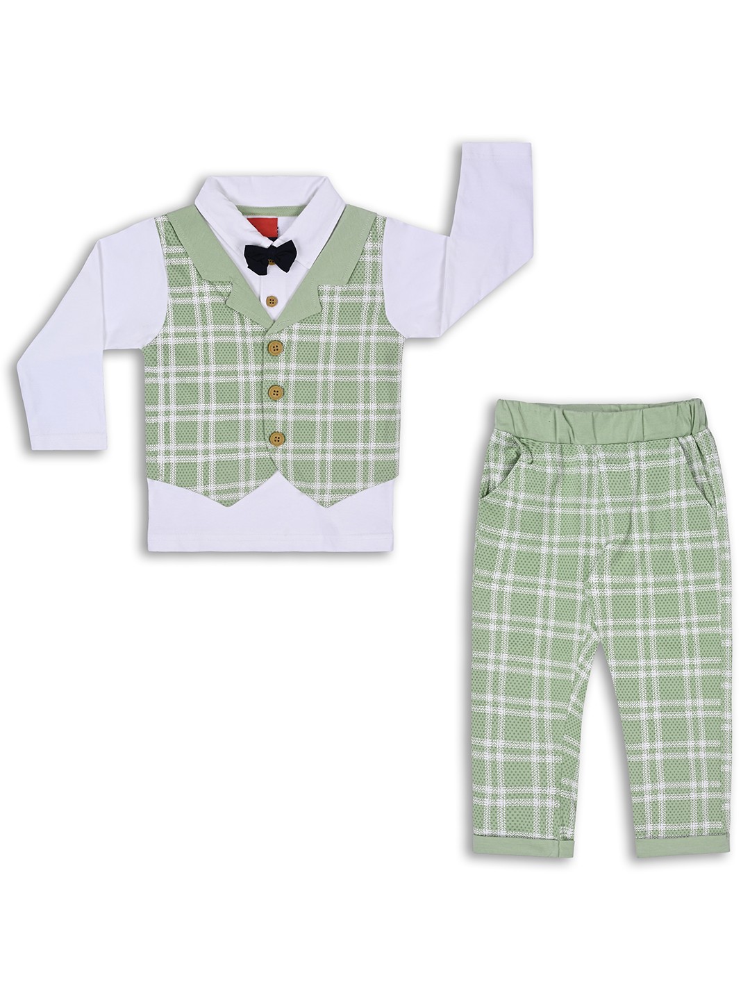 

Wish Karo Boys Checked Shirt With Trousers & Waistcoat, Green