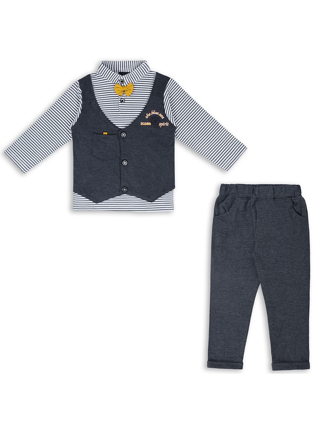 

Wish Karo Boys Striped Shirt With Trousers & Waistcoat, Grey