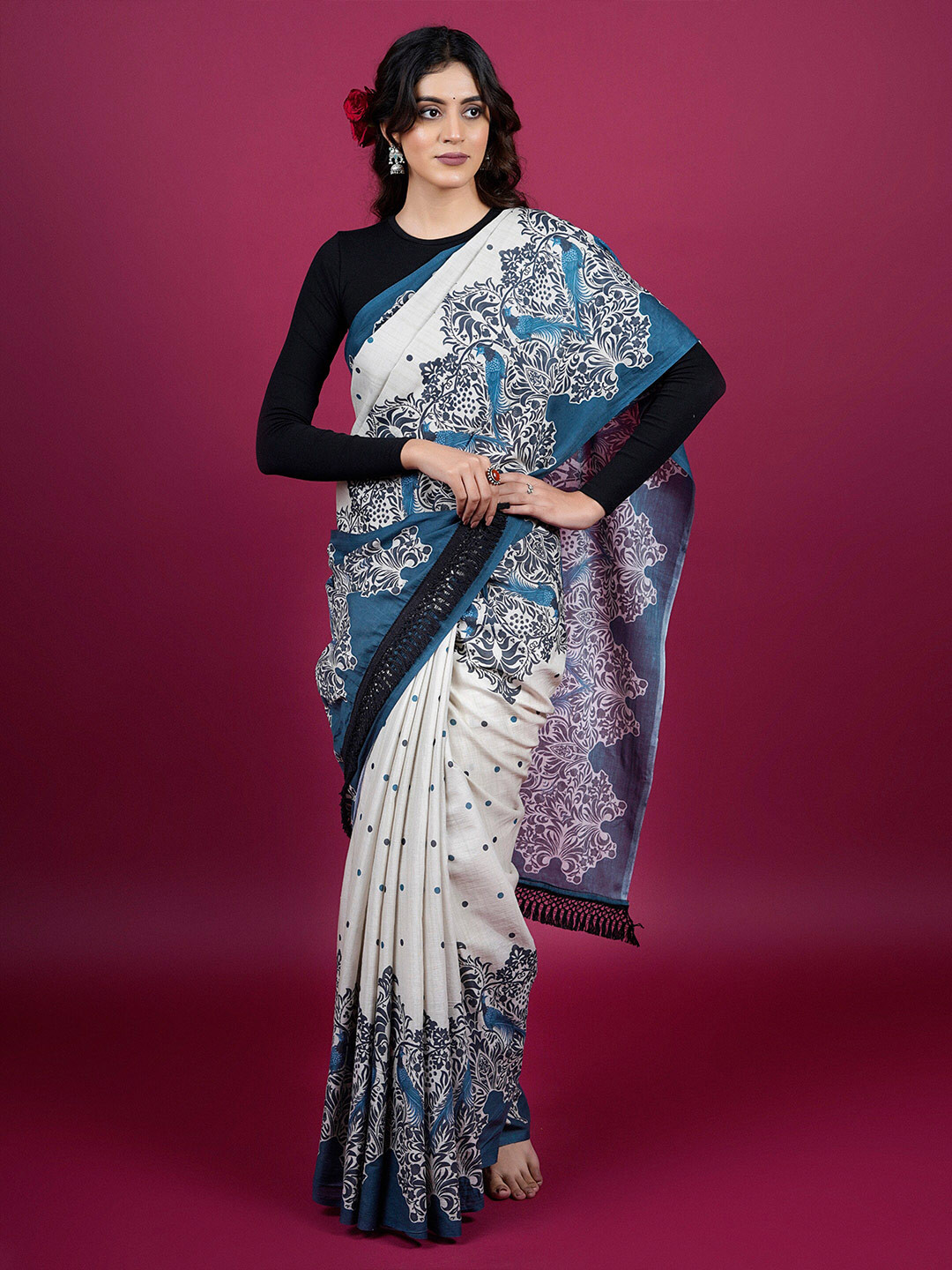 

BUTA BUTI Ethnic Motifs Printed Pure Cotton Saree, Khaki