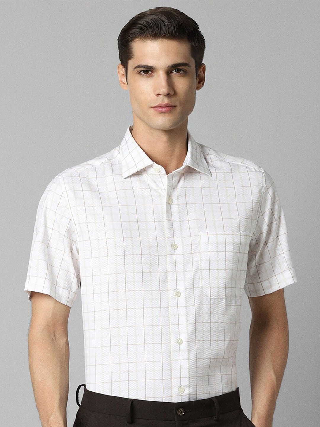 

Louis Philippe Classic Fit Grid Tattersall Checked Pure Cotton Formal Shirt, White