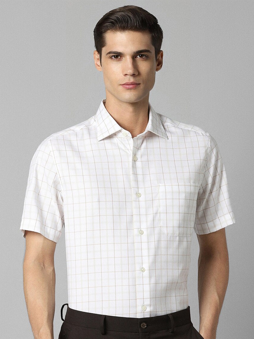 

Louis Philippe Grid Tattersall Checked Pure Cotton Formal Shirt, White