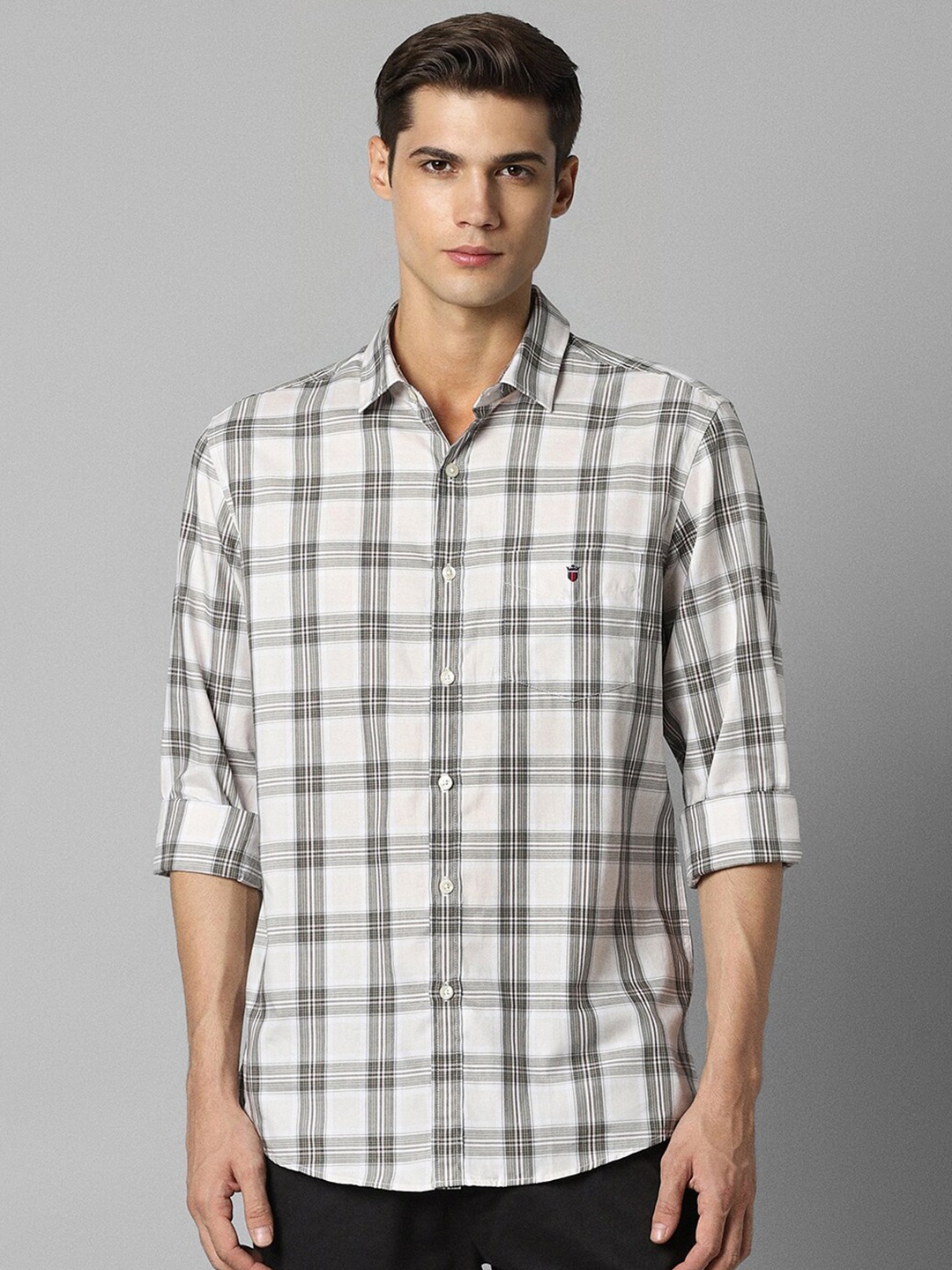 

Louis Philippe Sport Slim Fit Tartan Checked Pure Cotton Casual Shirt, White