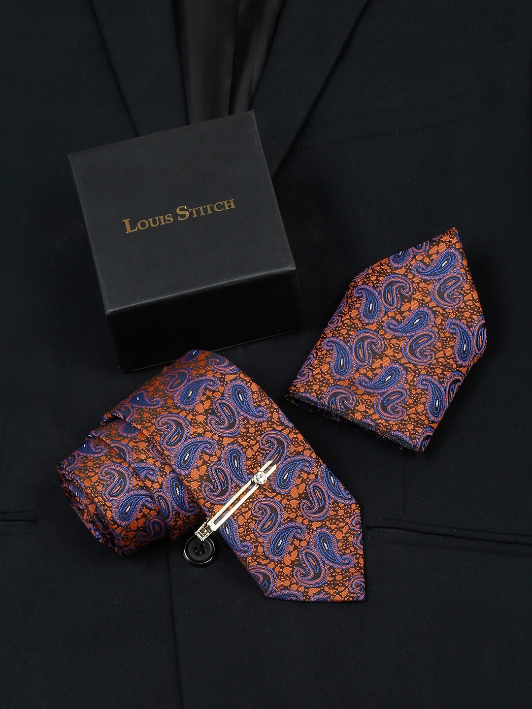 

LOUIS STITCH Men Italian Silk Necktie Accessory Gift Set, Brown