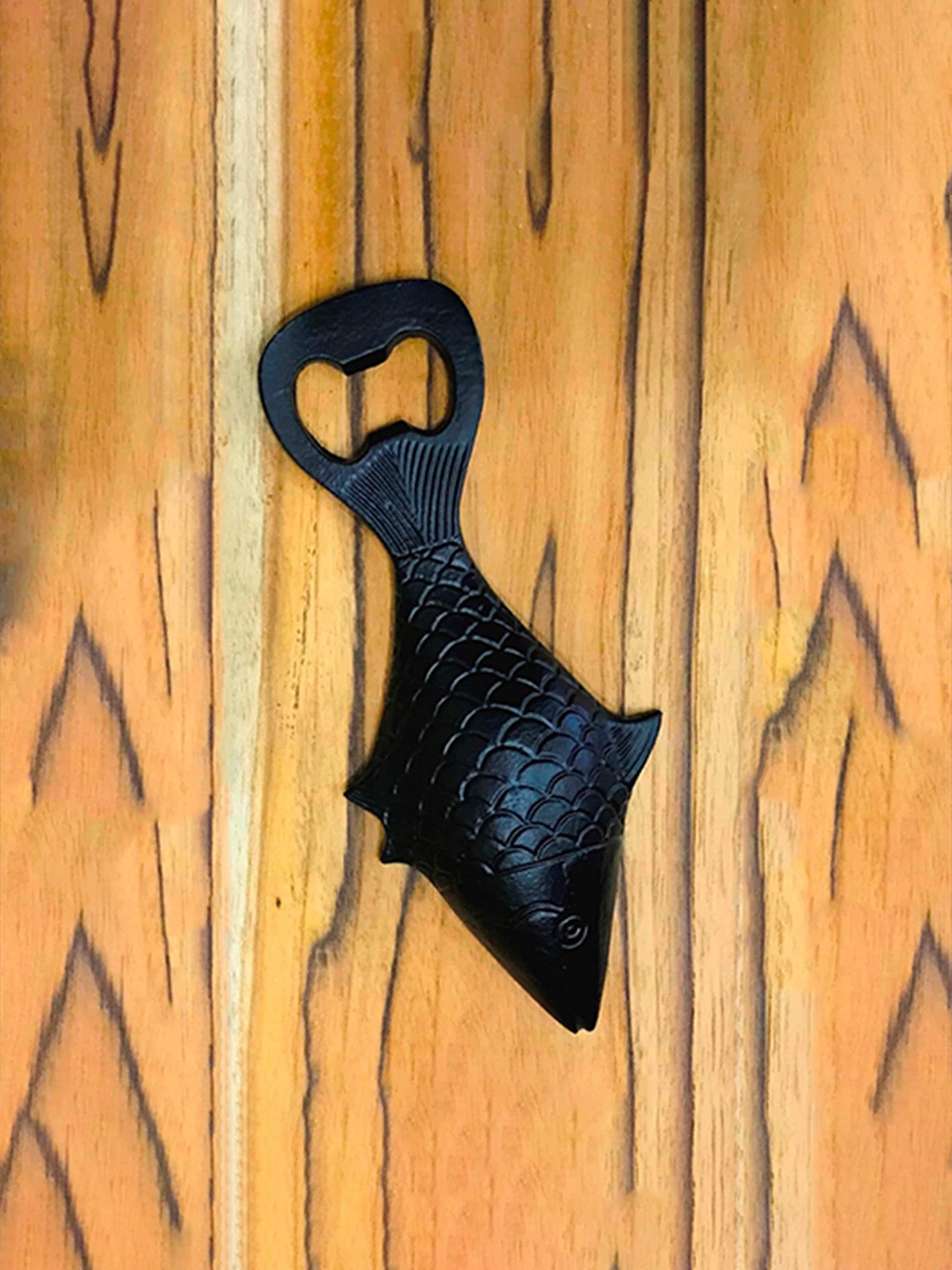 

Two Moustaches Black Fish Design Brass Bottle Opener Showpiece