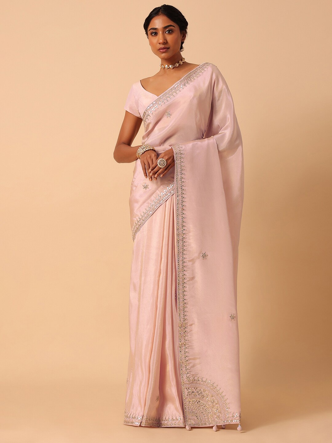 

KALKI Fashion Ethnic Motifs Embroidered Gotta Patti Detailed Saree, Peach