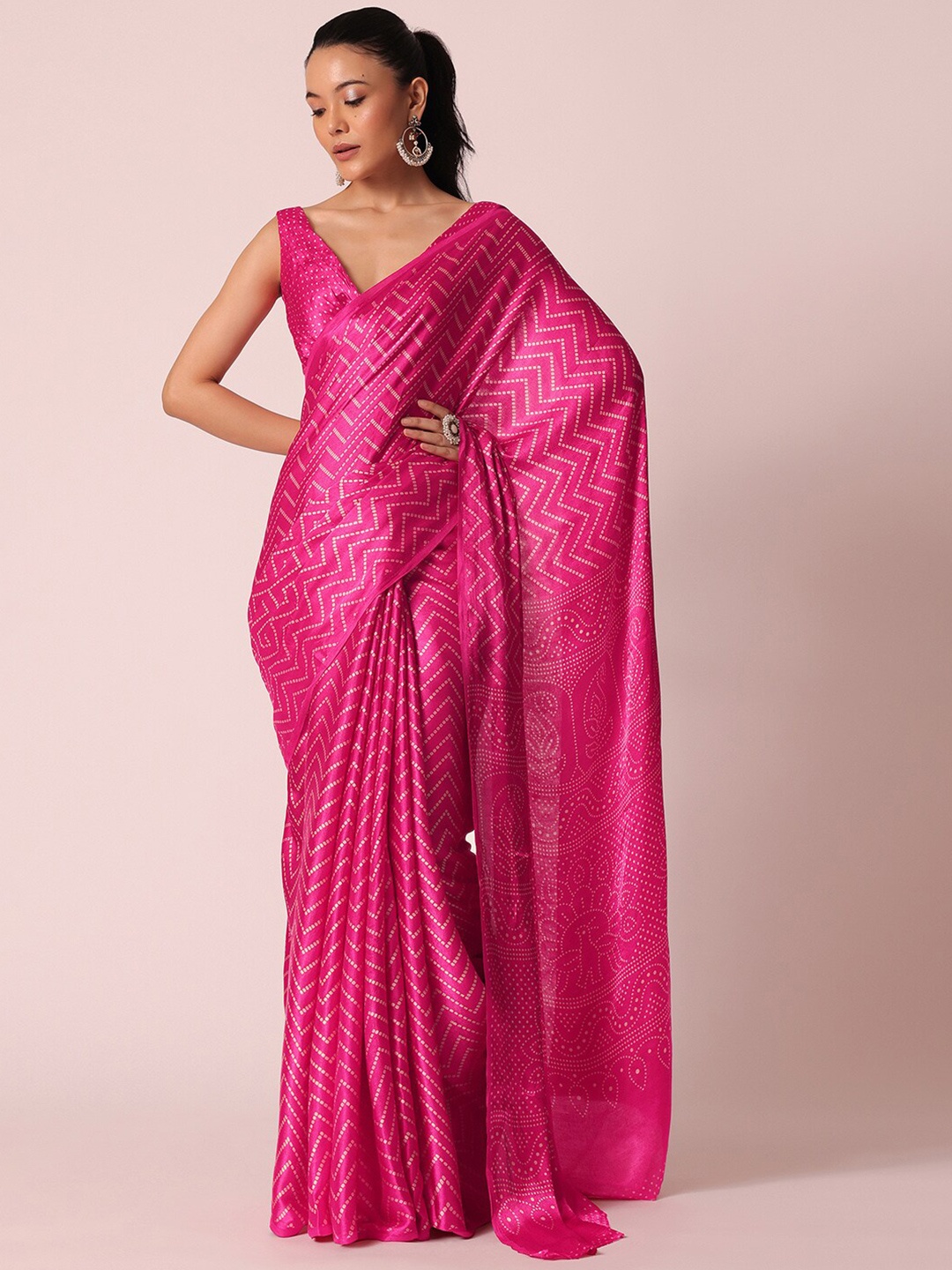 

KALKI Fashion Bandhani Printed Satin Saree, Pink