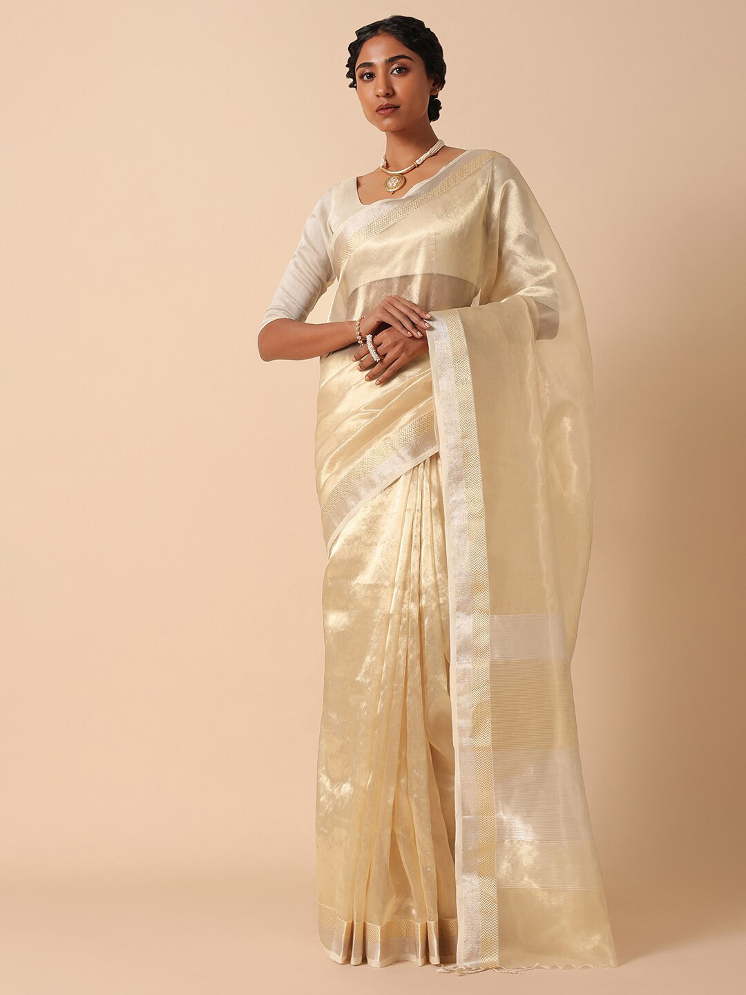 

KALKI Fashion Woven Design Border Zari Detailed Saree, Gold