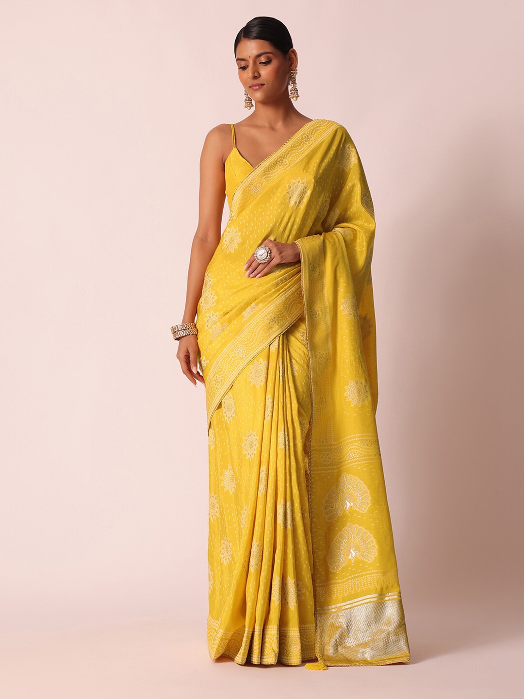 

KALKI Fashion Bandhani Printed Gotta Patti Detailed Saree, Yellow