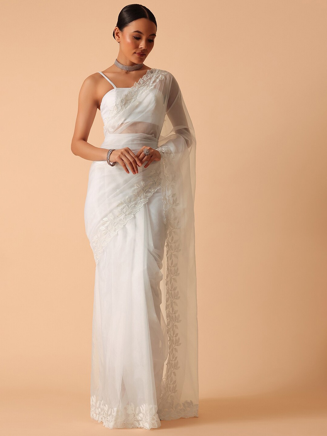

KALKI Fashion Embroidered Detailed Organza Saree, White
