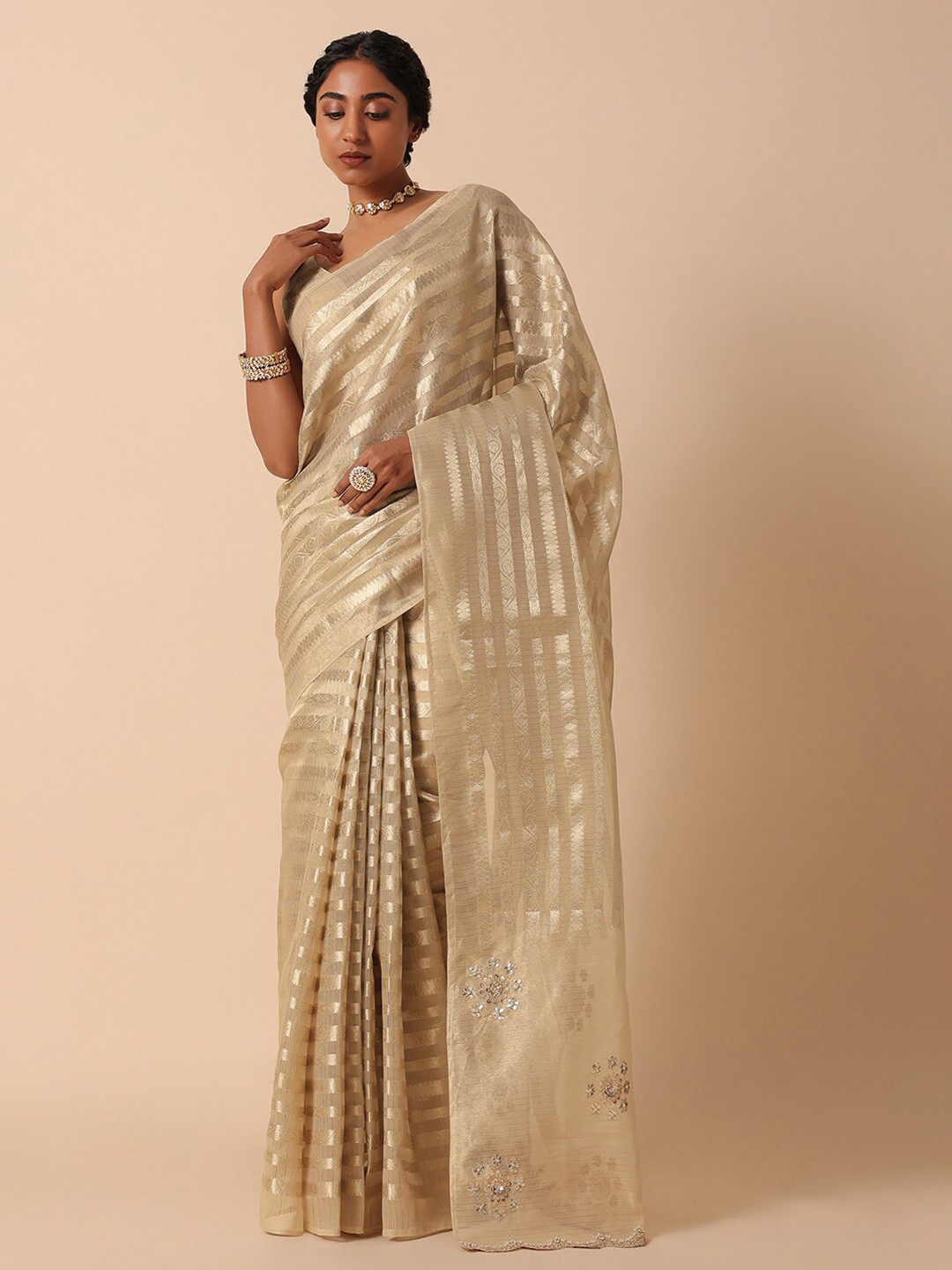 

KALKI Fashion Ethnic Motifs Woven Design Zari Detailed Saree, Gold