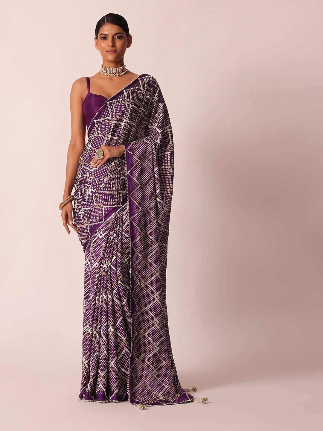 

KALKI Fashion Bandhani Printed Embroidered Detailed Saree, Purple