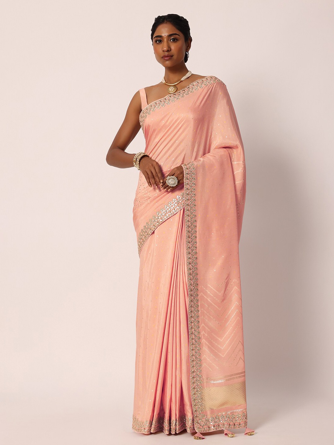 

KALKI Fashion Ethnic Motifs Woven Design Gotta Patti Detailed Saree, Peach