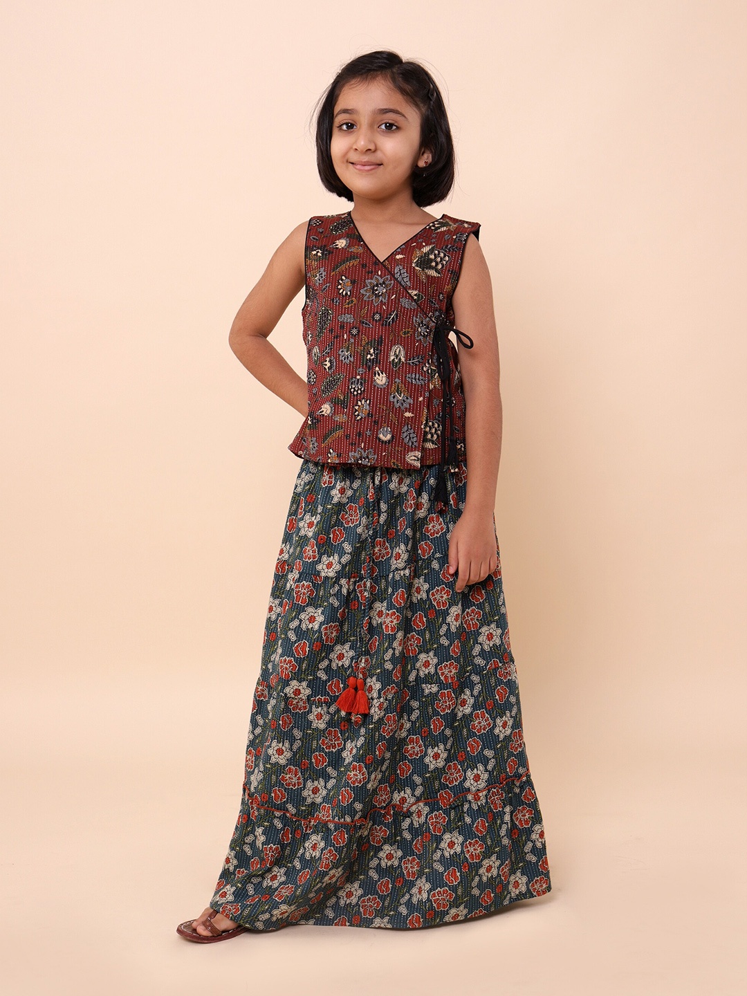 

Sangria Girls Printed Pure Cotton Ready to Wear Lehenga Choli, Brown