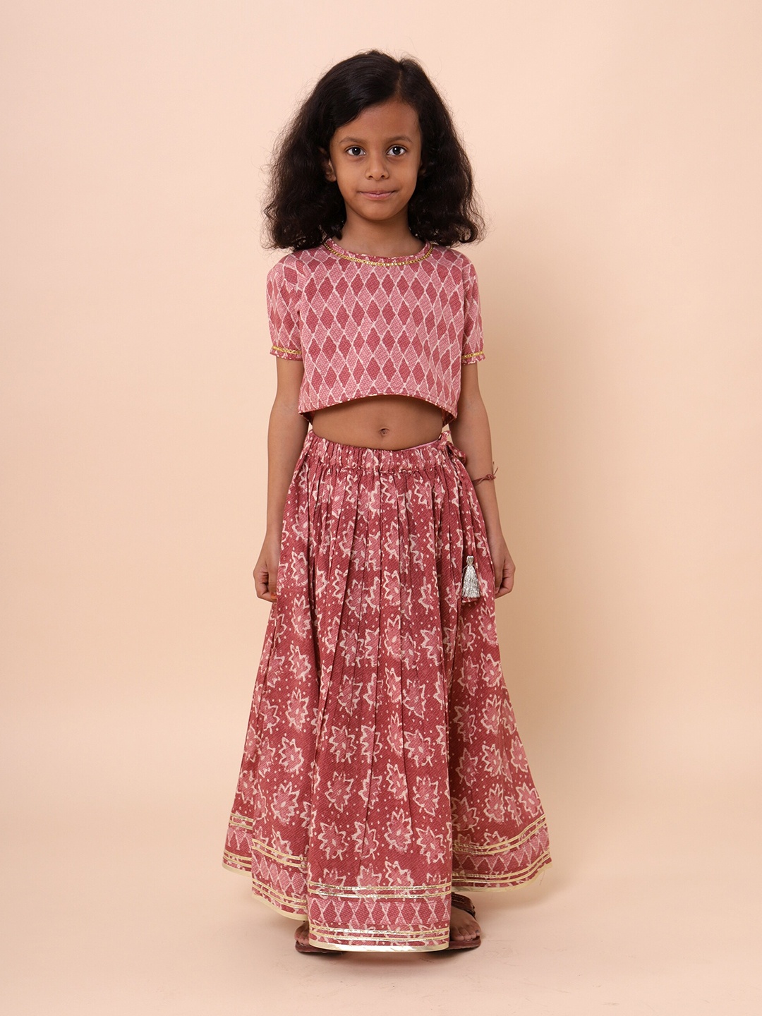 

Sangria Girls Printed Cotton Ready To Wear Lehenga Choli, Pink