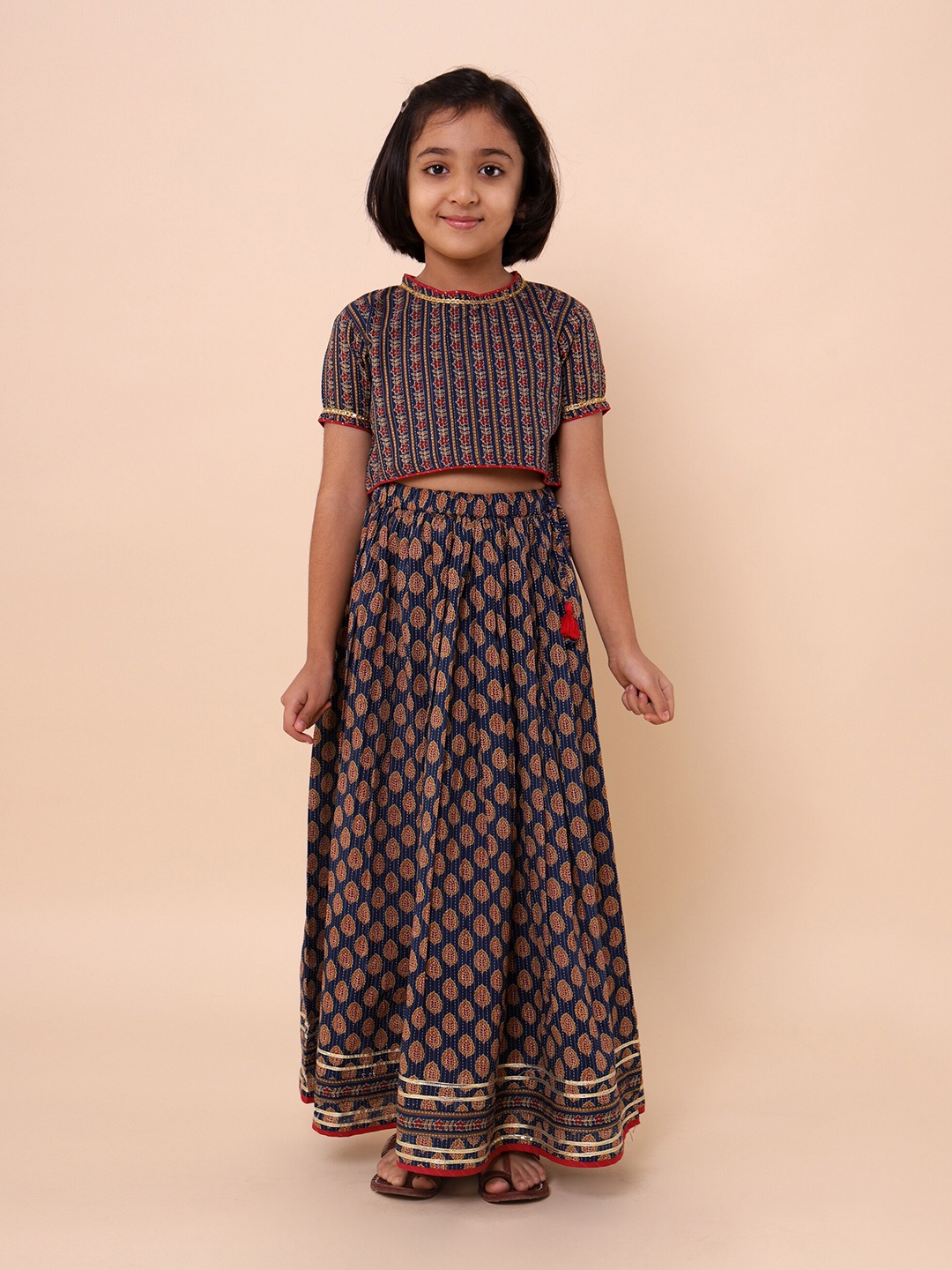 

Sangria Girls Printed Pure Cotton Ready To Wear Lehenga Choli, Blue