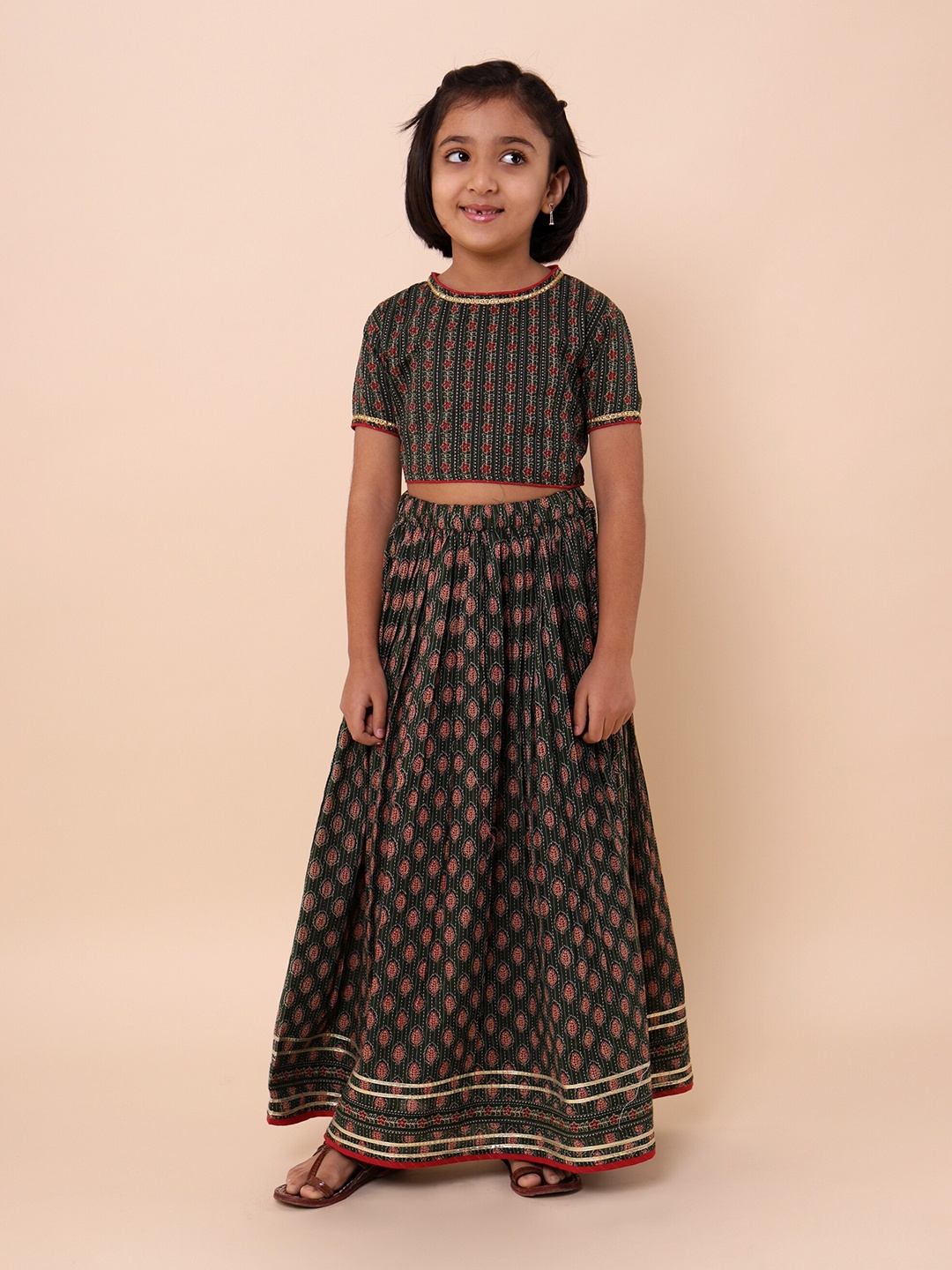 

Sangria Girls Printed Pure Cotton Lehenga Choli, Black