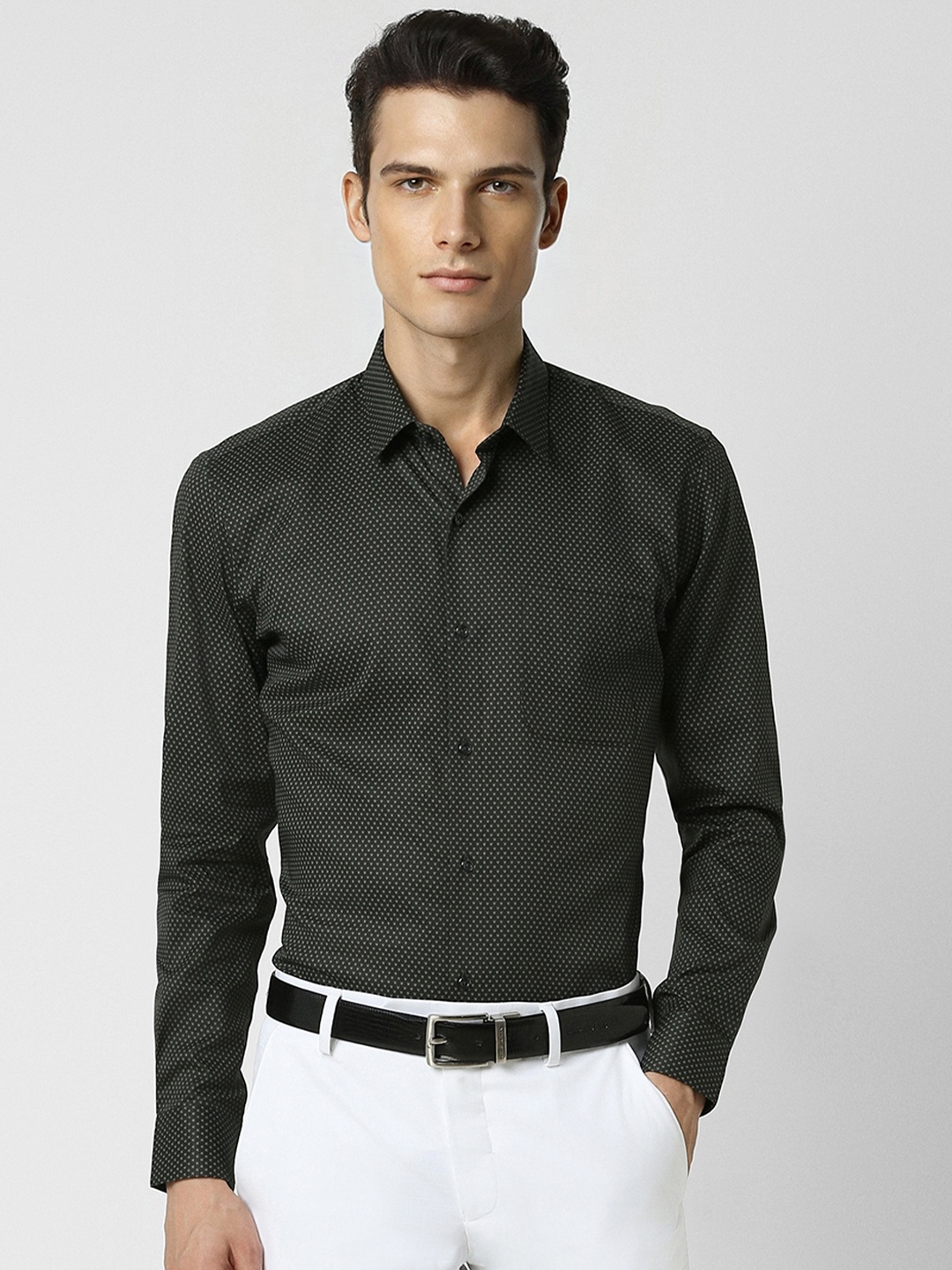 

Peter England Men Green Slim Fit Printed Formal Shirt