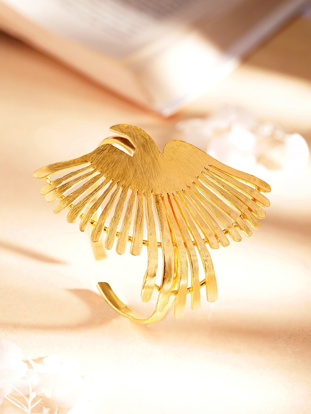 

Rubans 22K Gold Plated Abstract Bird Motif with Spread Wings Statement Cuff Bracelet