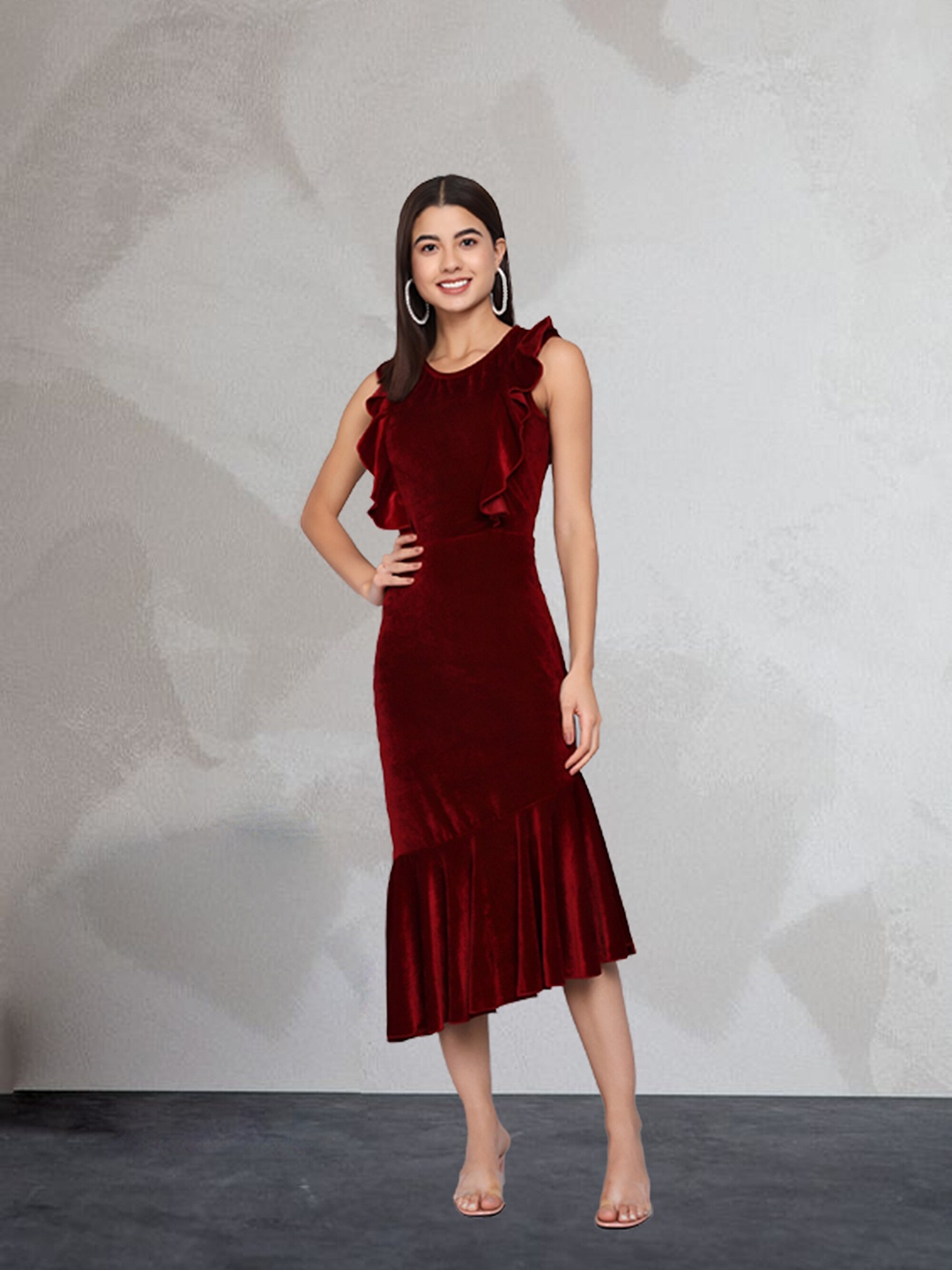 

N N ENTERPRISE Sleeveless Sheath Midi Dress, Red
