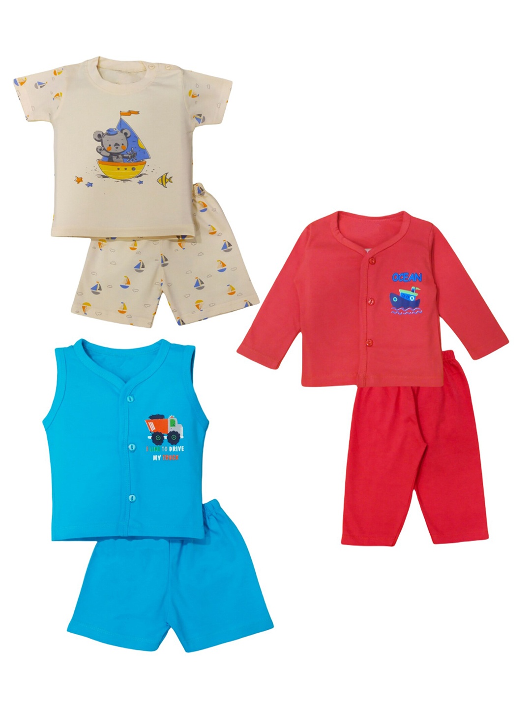 

BAESD Infants Pack Of 3 Pure Cotton Shirt With Shorts, Blue