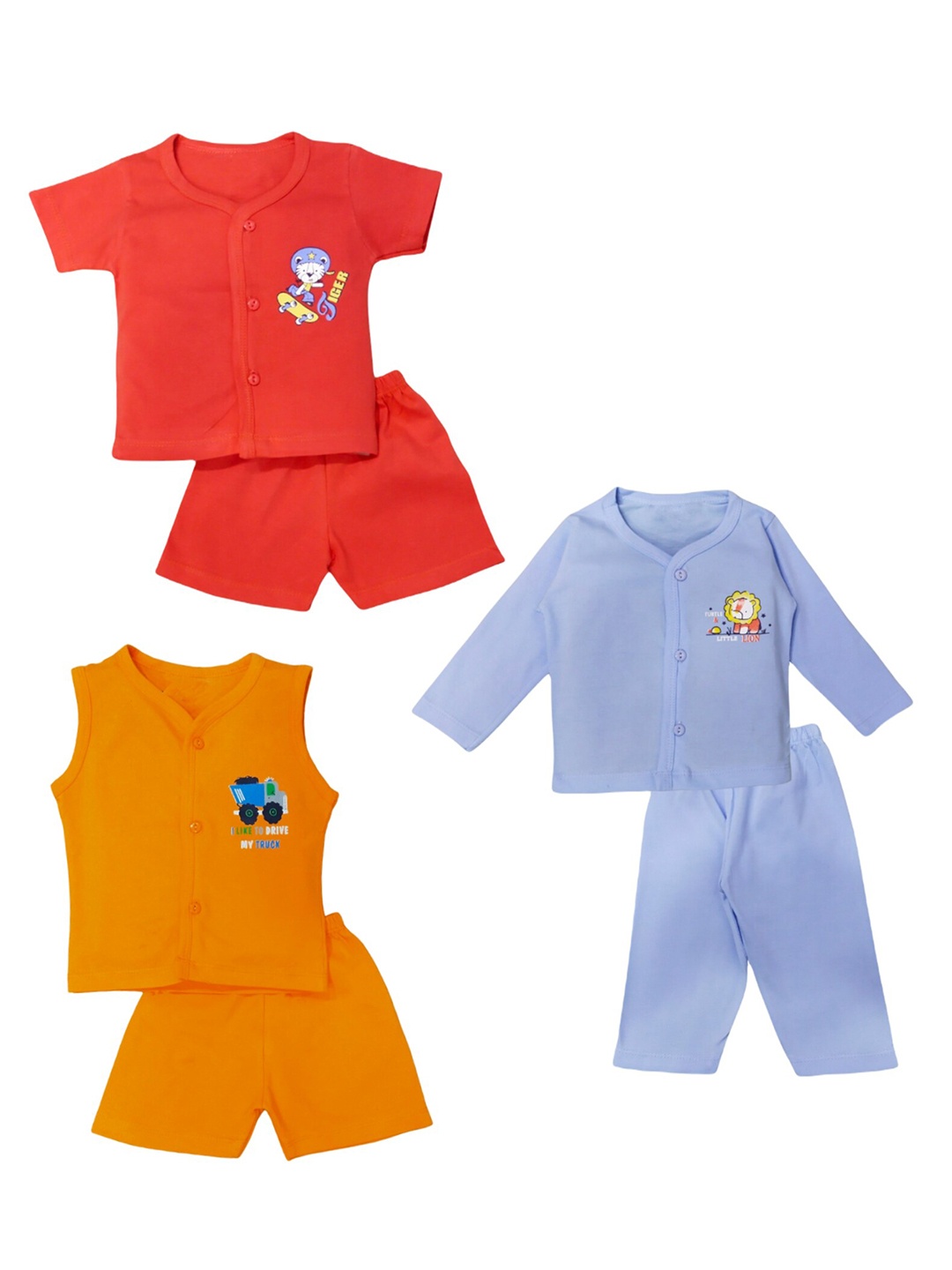 

BAESD Infants Pack Of 3 Pure Cotton Shirt With Shorts, Orange