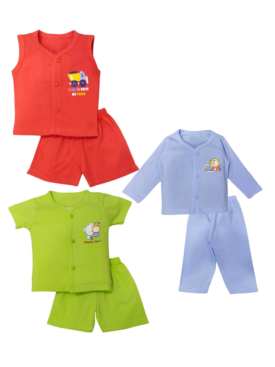 

BAESD Infants Pack Of 3 Pure Cotton Shirt With Shorts, Green