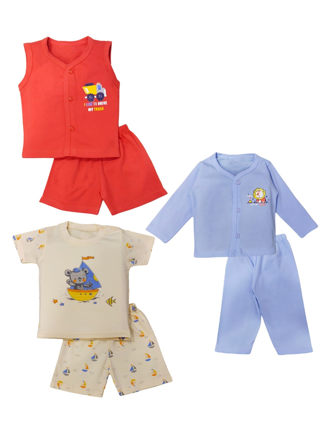 

BAESD Infants Pack Of 3 Printed Pure Cotton Shirt With Shorts, Cream