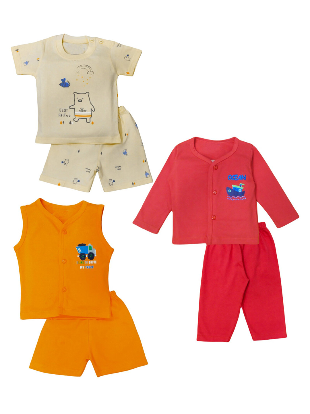 

BAESD Infants Pack Of 3 Pure Cotton Shirt With Shorts, Cream