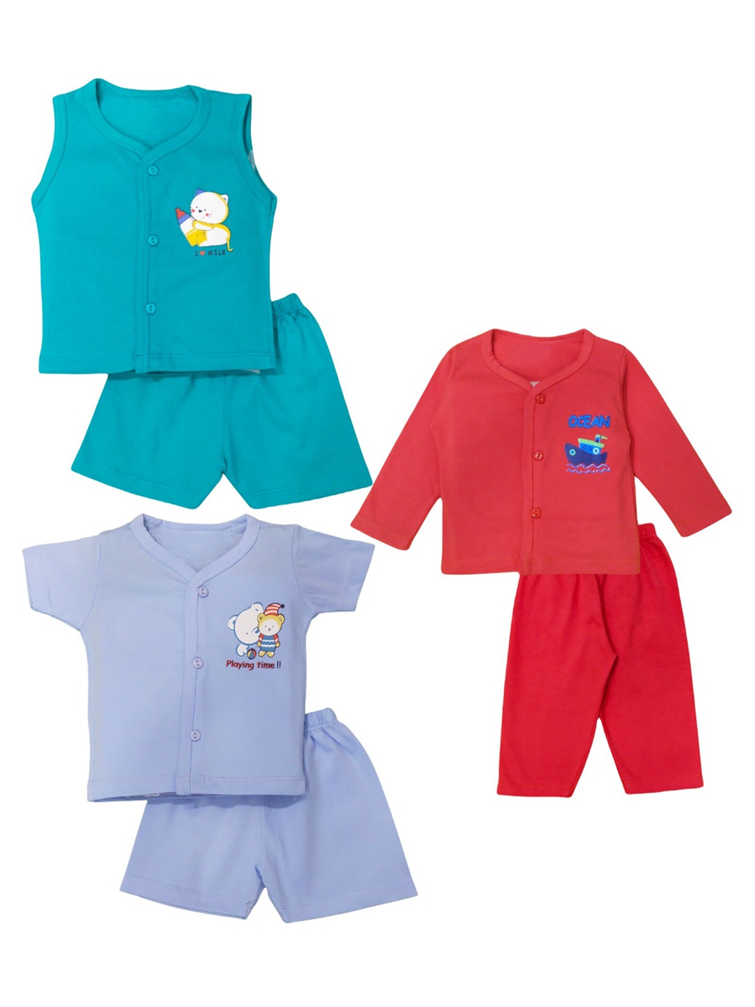 

BAESD Kids Pack Of 3 Printed Pure Cotton T-shirt with Pyjamas, Red