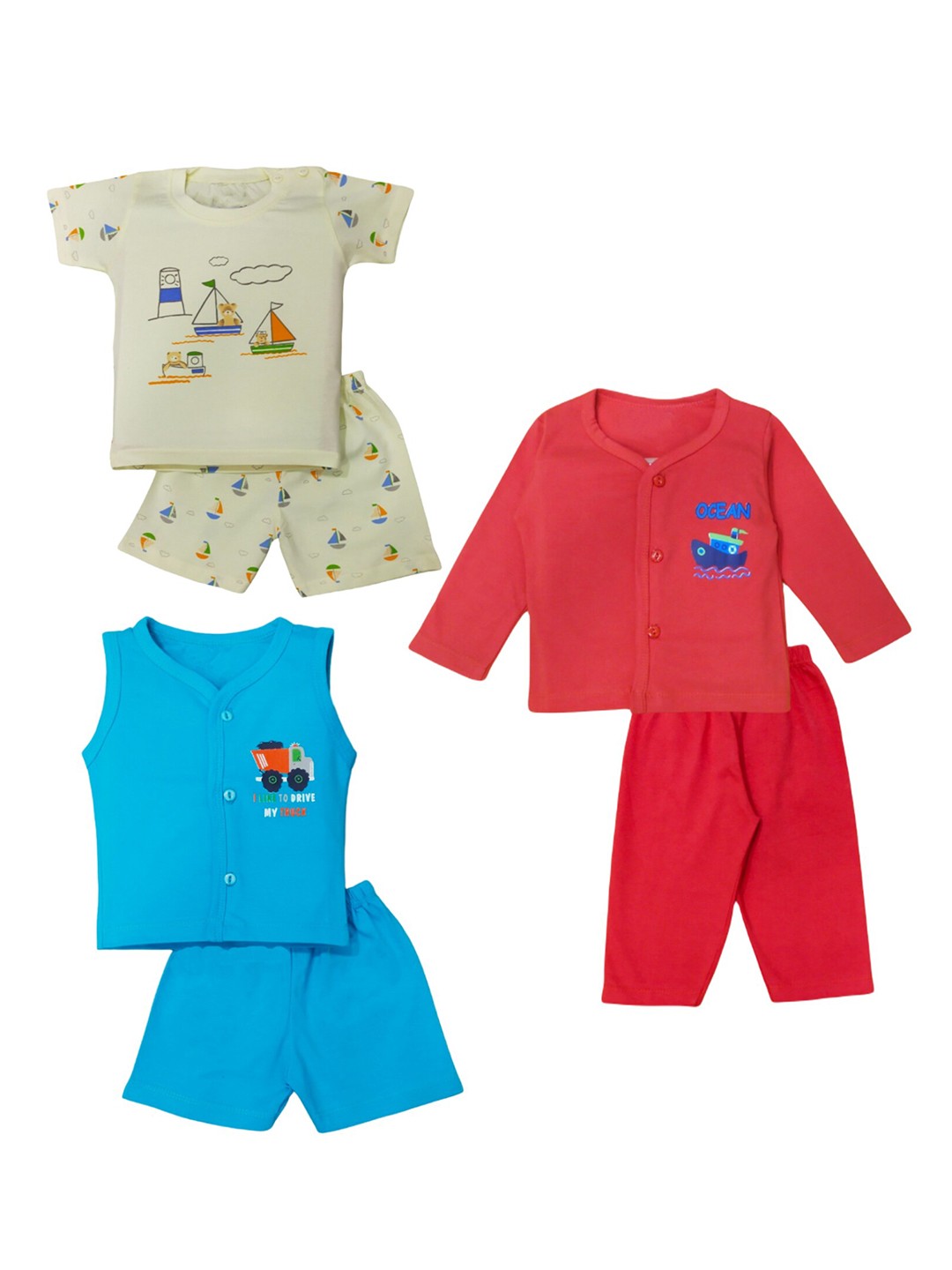 

BAESD Infants Pack Of 3 Pure Cotton Shirt With Shorts, Cream