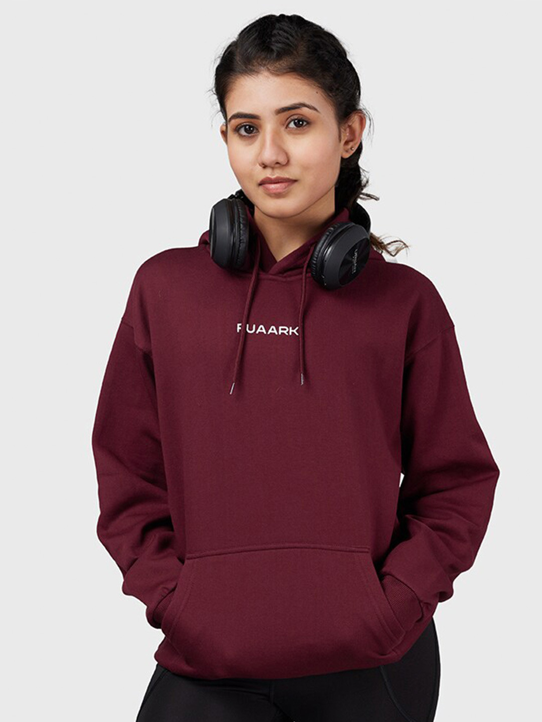 

FUAARK Hooded 2-Way Stretch Antimicrobial Oversized Pullover Sweatshirt, Maroon