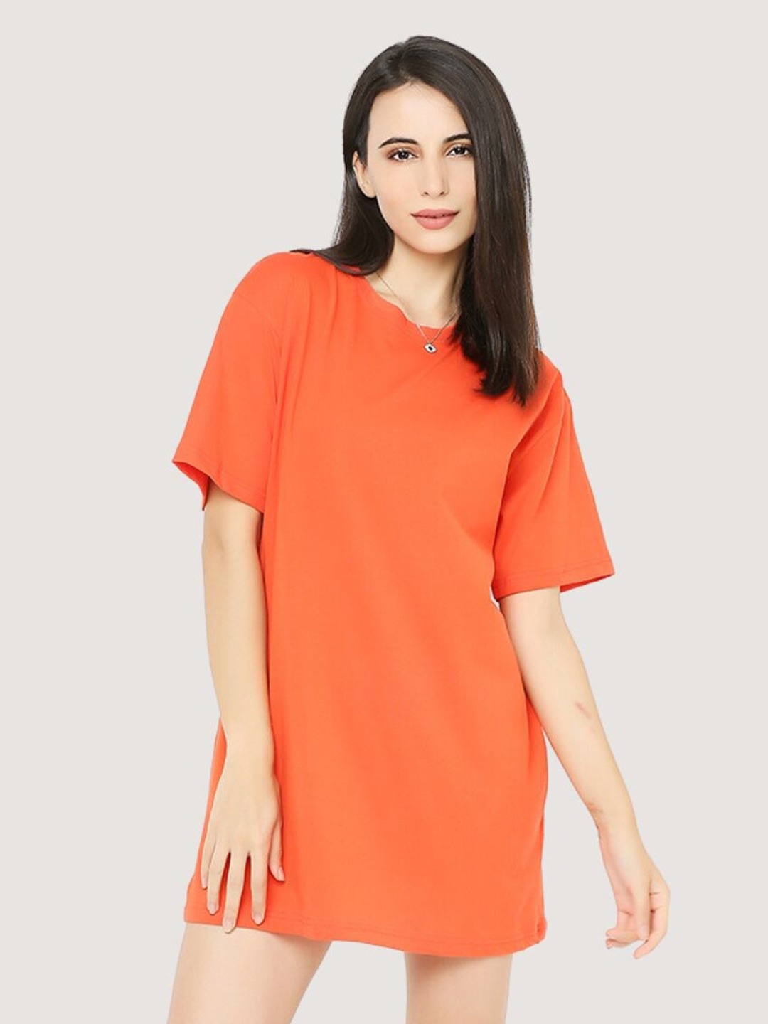 

BLANCD Round Neck Short Sleeves Pure Cotton Longline Oversized T-shirt, Orange