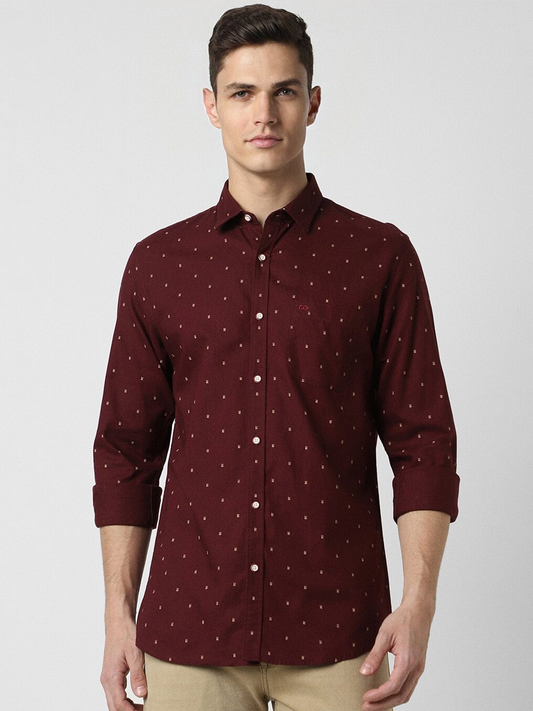 

Peter England Casuals Slim Fit Micro Disty Printed Pure Cotton Casual Shirt, Maroon