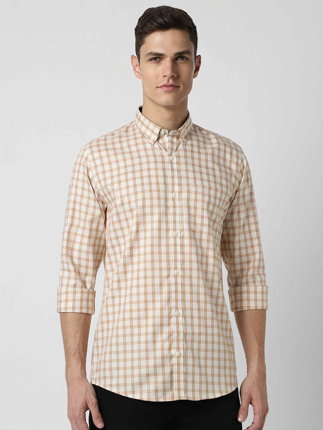 

Peter England Casuals Slim Fit Gingham Checked Pure Cotton Casual Shirt, Cream