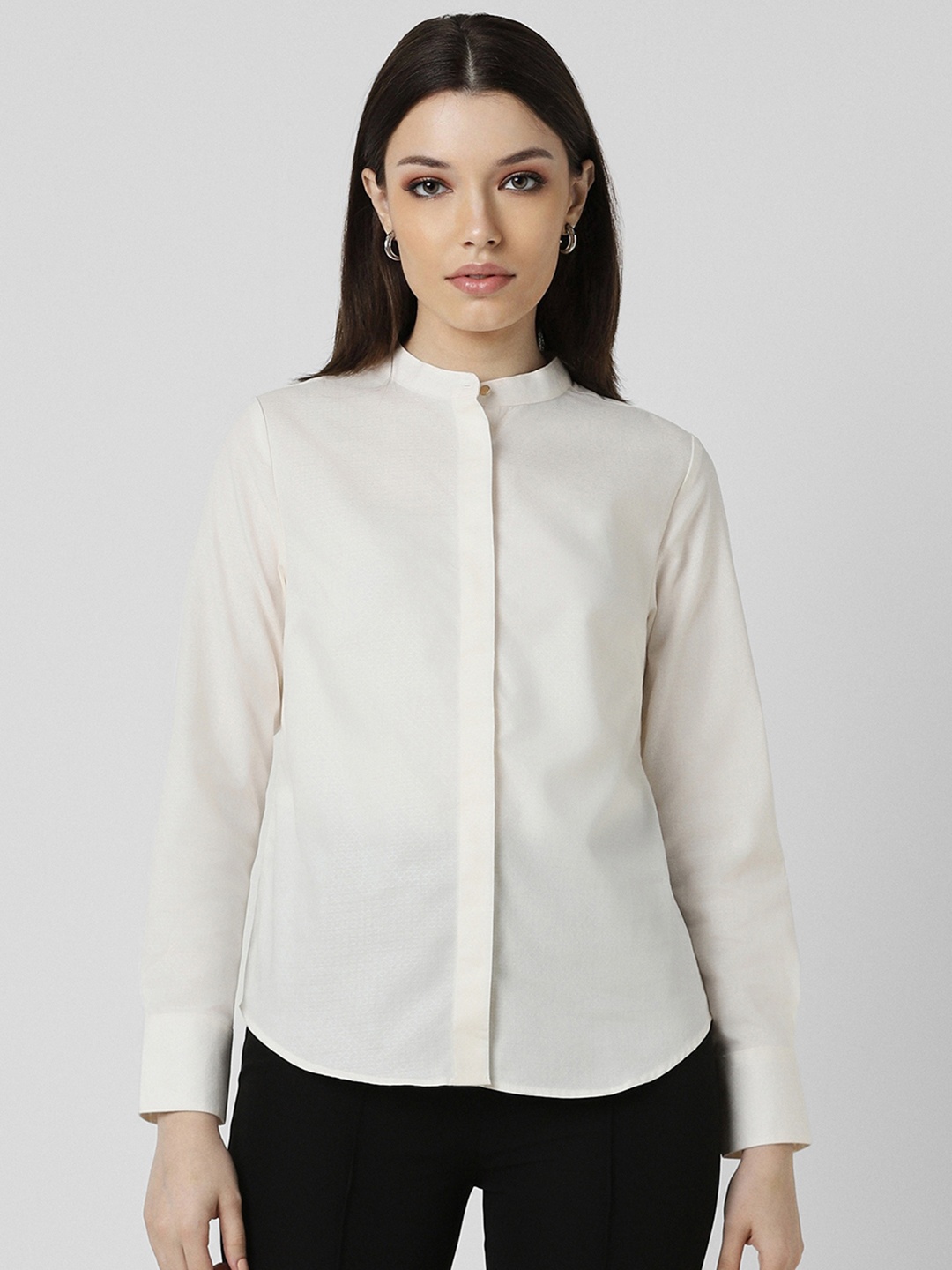 

Van Heusen Woman Cotton Mandarin Collar Long Sleeves Formal Shirt, White