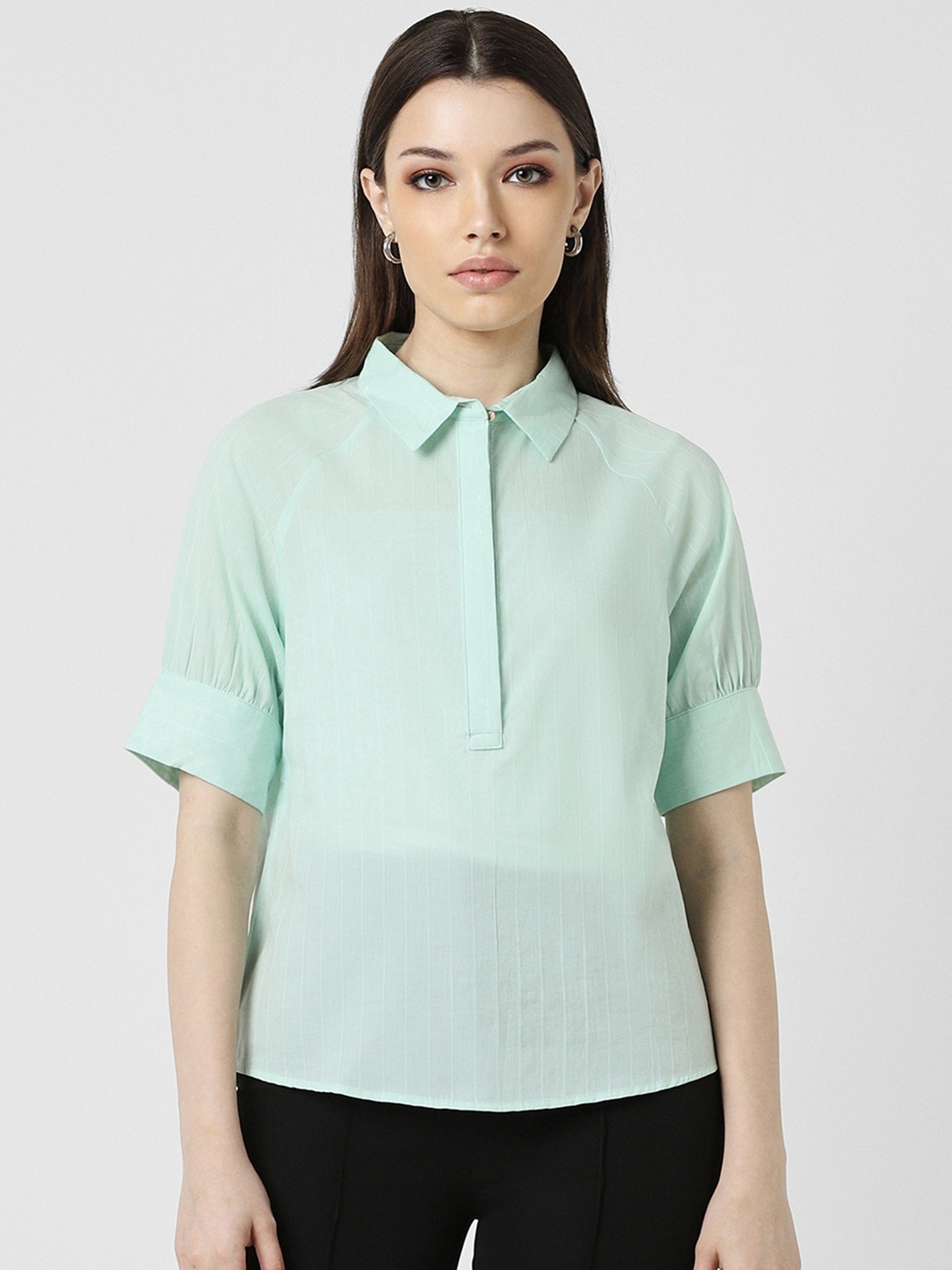 

Van Heusen Woman Spread Collar Regular Fit Cotton Formal Shirt, Green