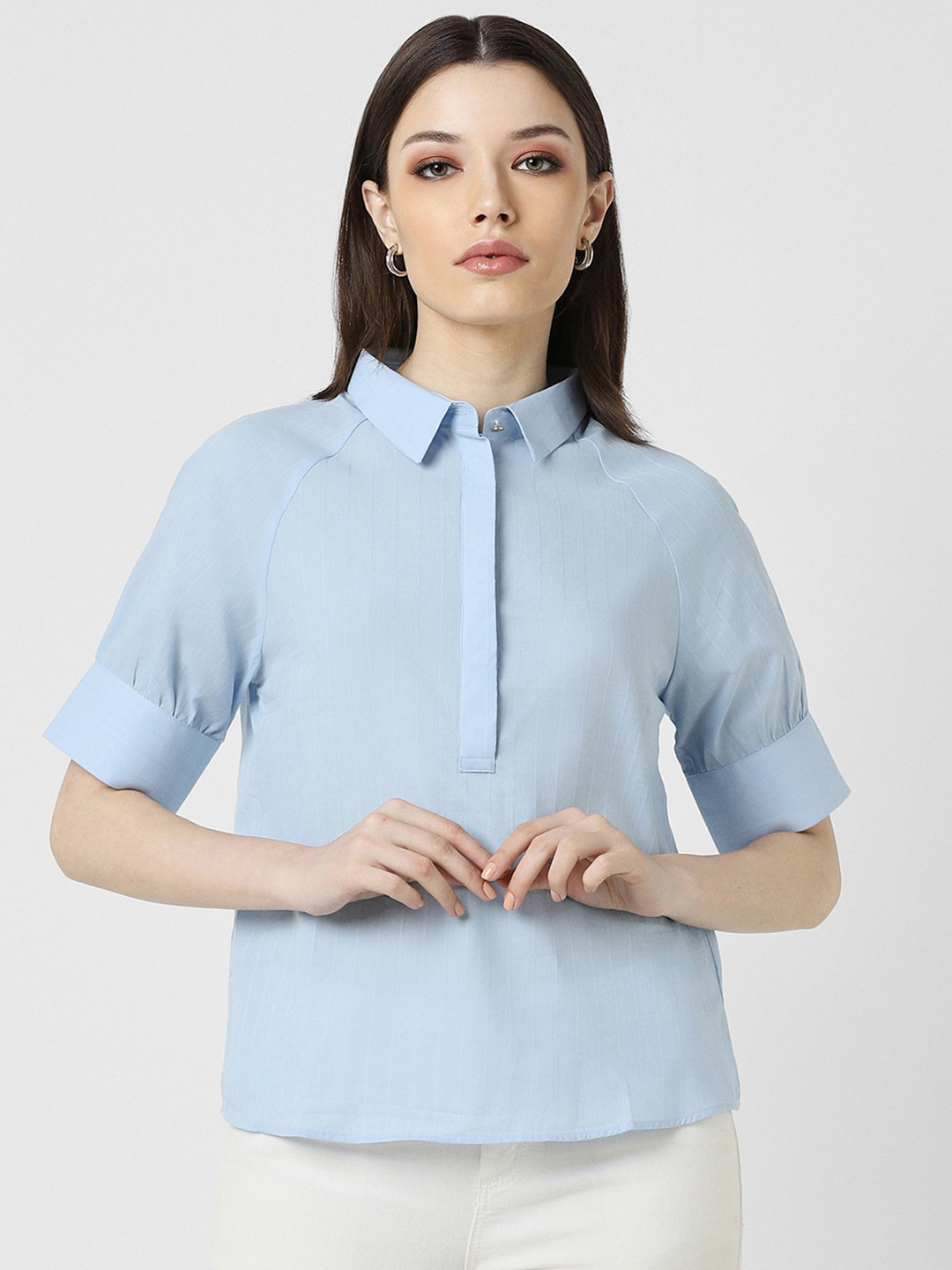 

Van Heusen Woman Spread Collar Regular Fit Cotton Formal Shirt, Blue