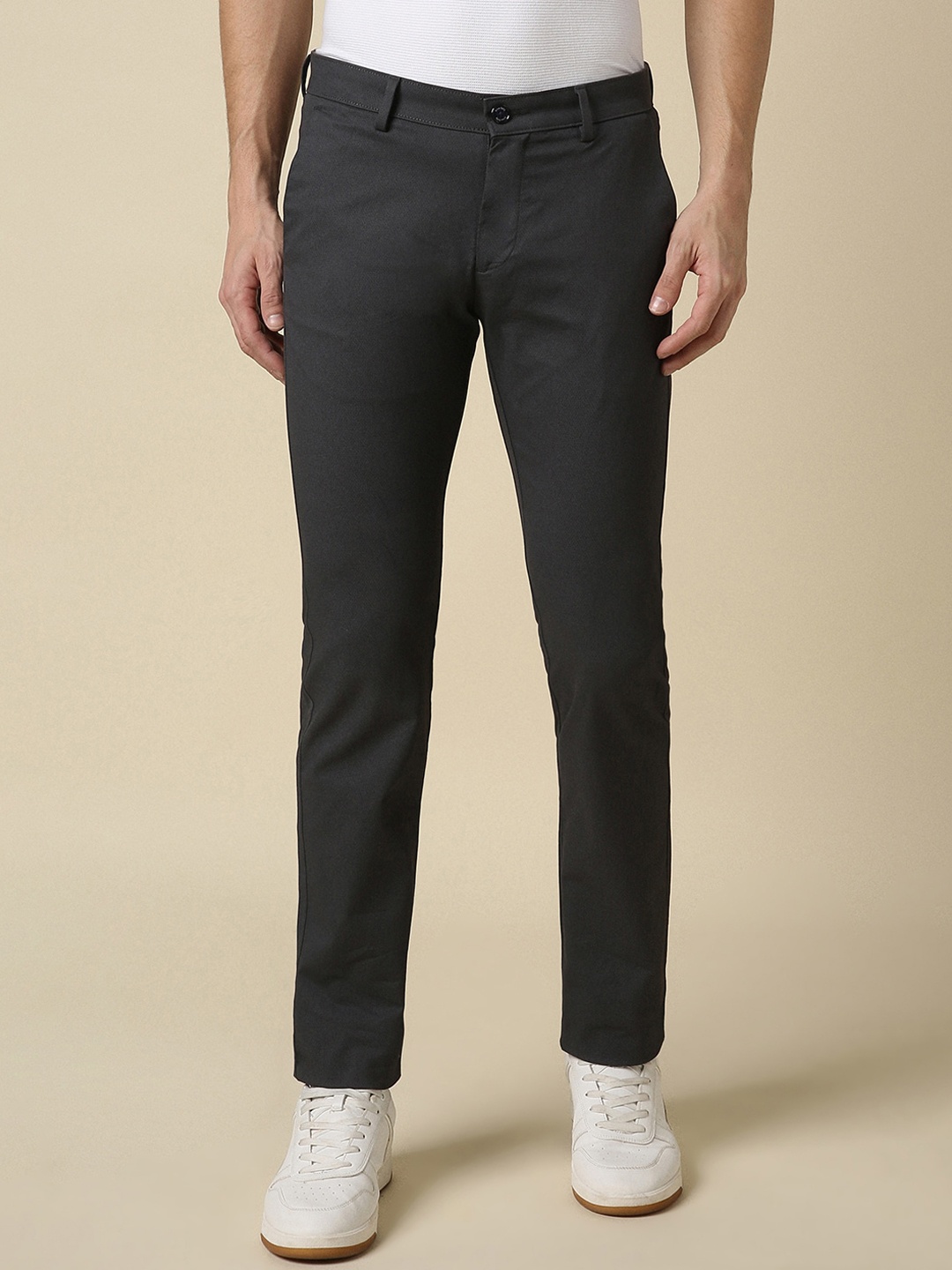 

Allen Solly Men Slim Fit Textured Casual Trousers, Black
