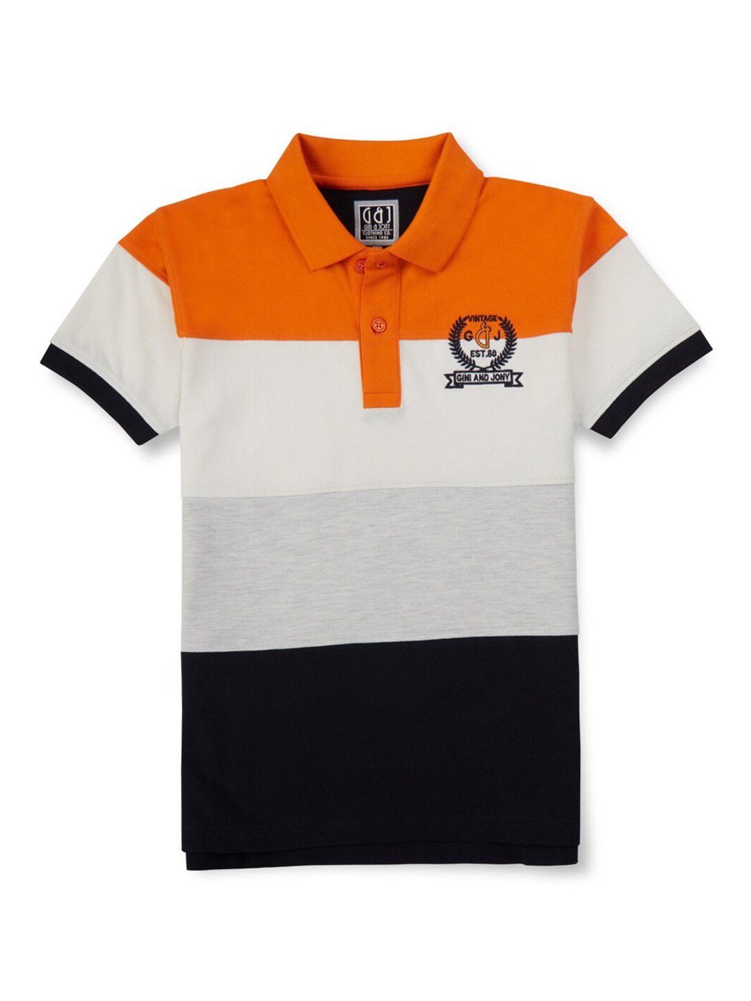 

Gini and Jony Boys Colourblocked Polo Collar Cotton T-shirt, Orange